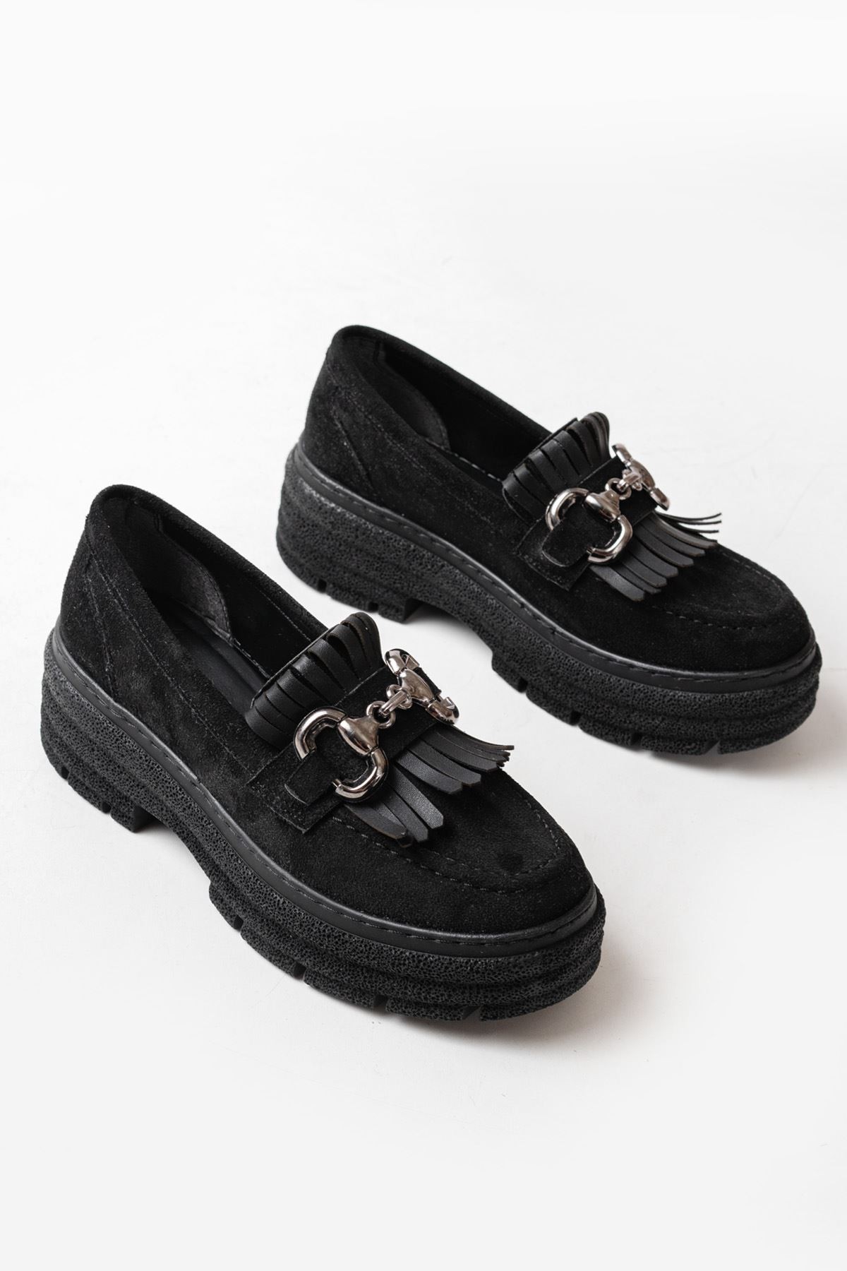 Kivara Suede Black Women's Loafer Shoes