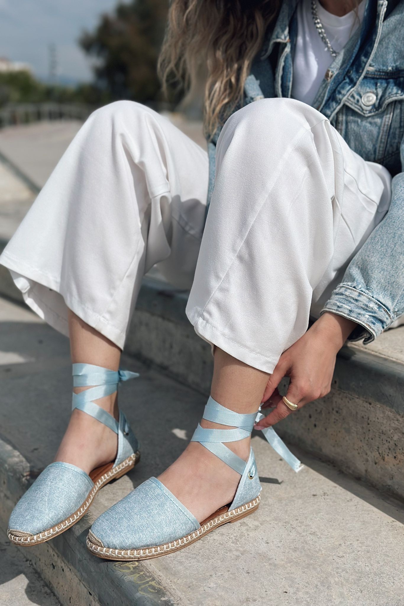 Roseta Jean Ankle Lace-up Babet Baby Blue