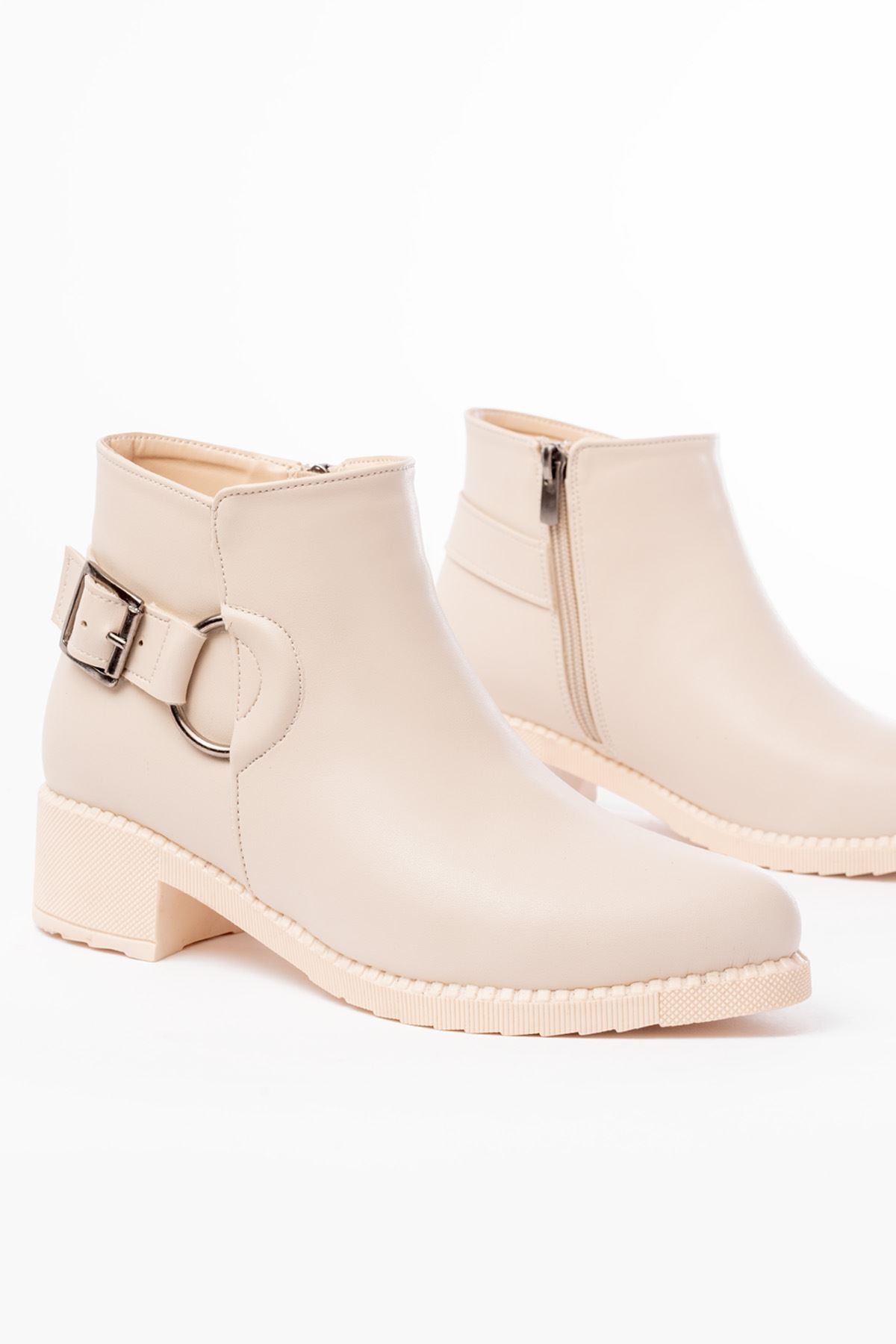 Quilor Beige Zipper Women's Boots