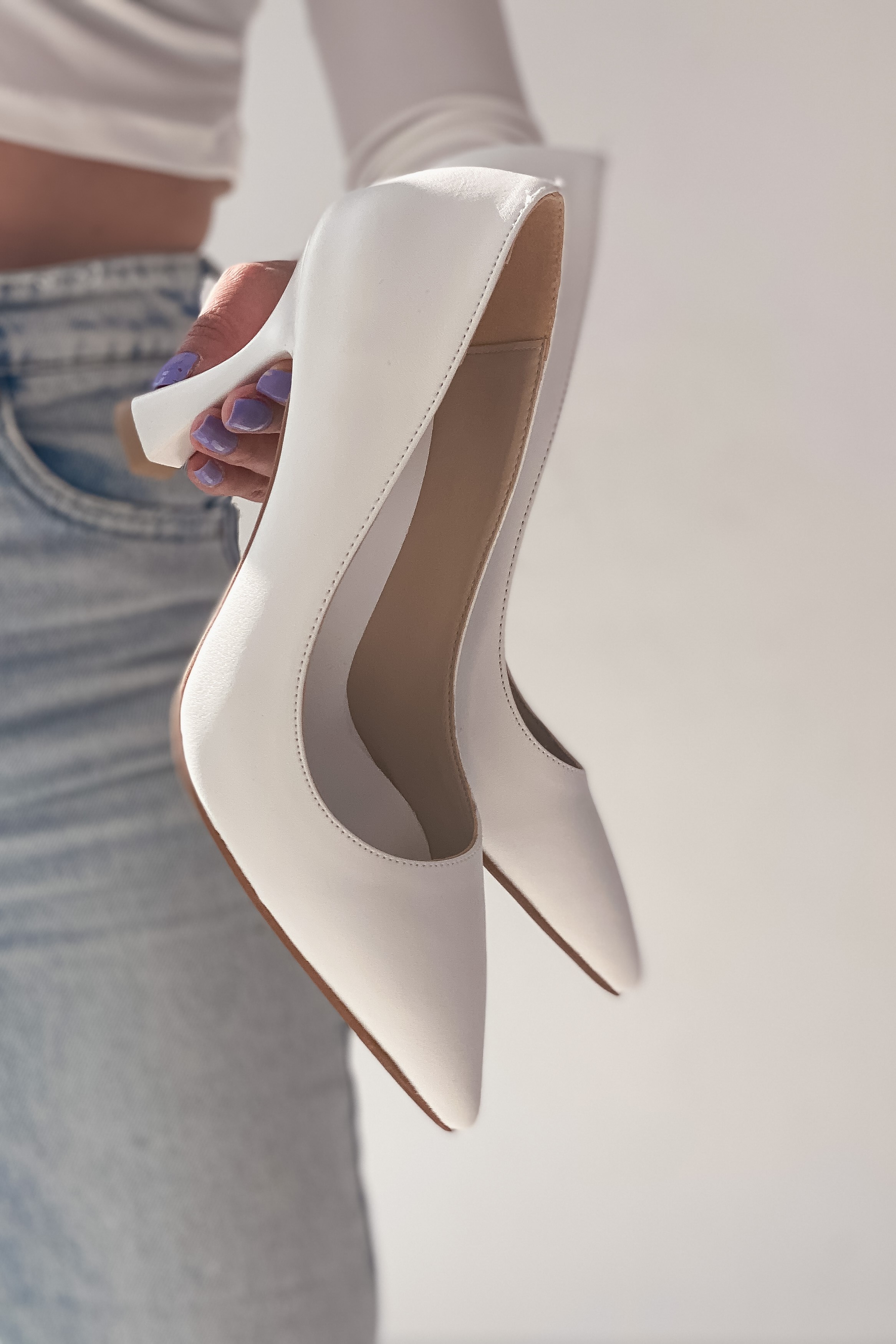 Pandone Mat Deri Yüksek Topuklu Stiletto Beyaz