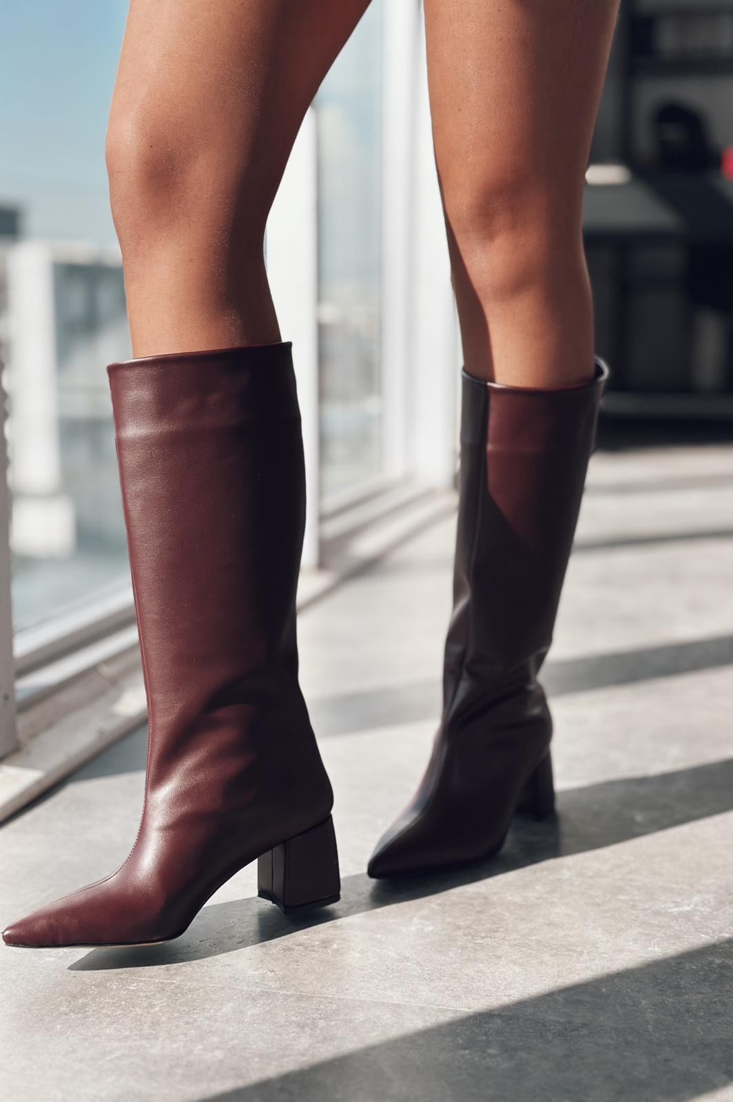 Polly Matte Leather Women's Boots Burgundy