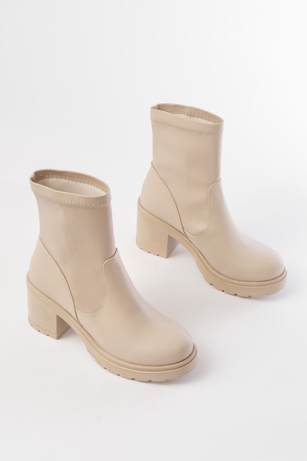 Volins Beige Women's Heeled Boots