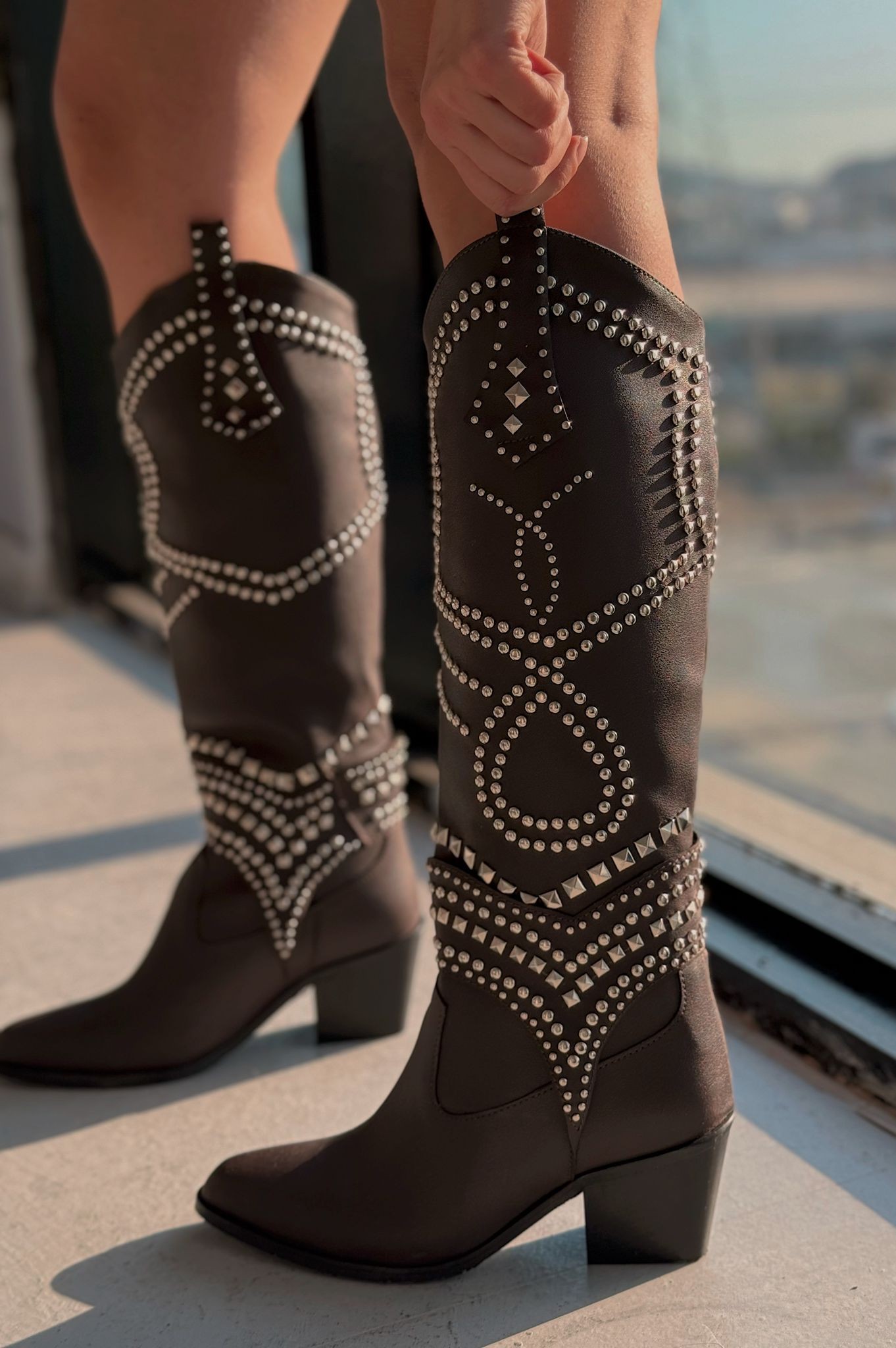 Lardens Studded Dark Brown Women's Cowboy Boots