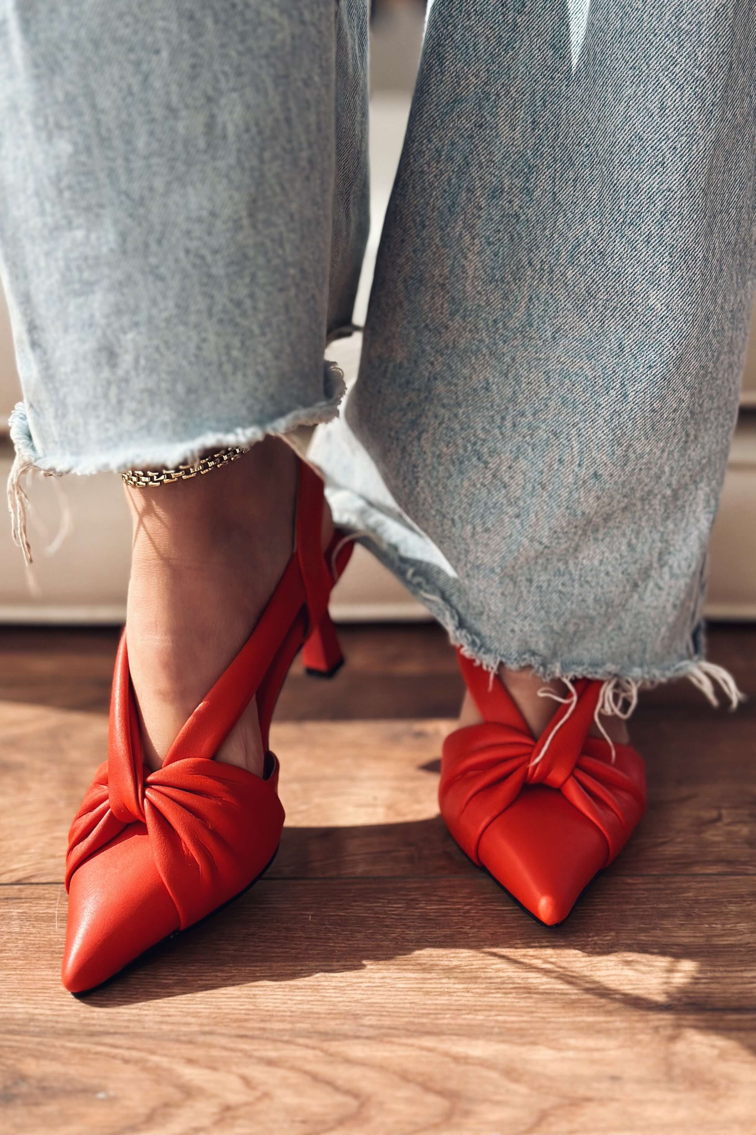 Anesta Matte Leather Short Heeled Woman Stiletto Red