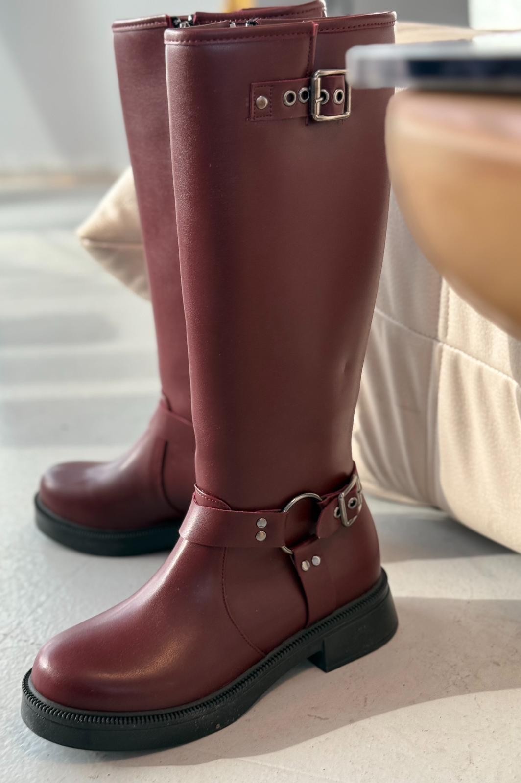 Nylix Burgundy Zipper Women's Boots