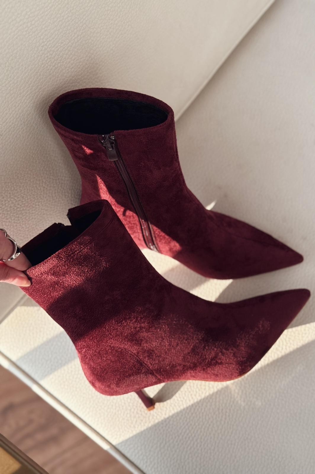 Orvex Suede Women's Heeled Boots Burgundy