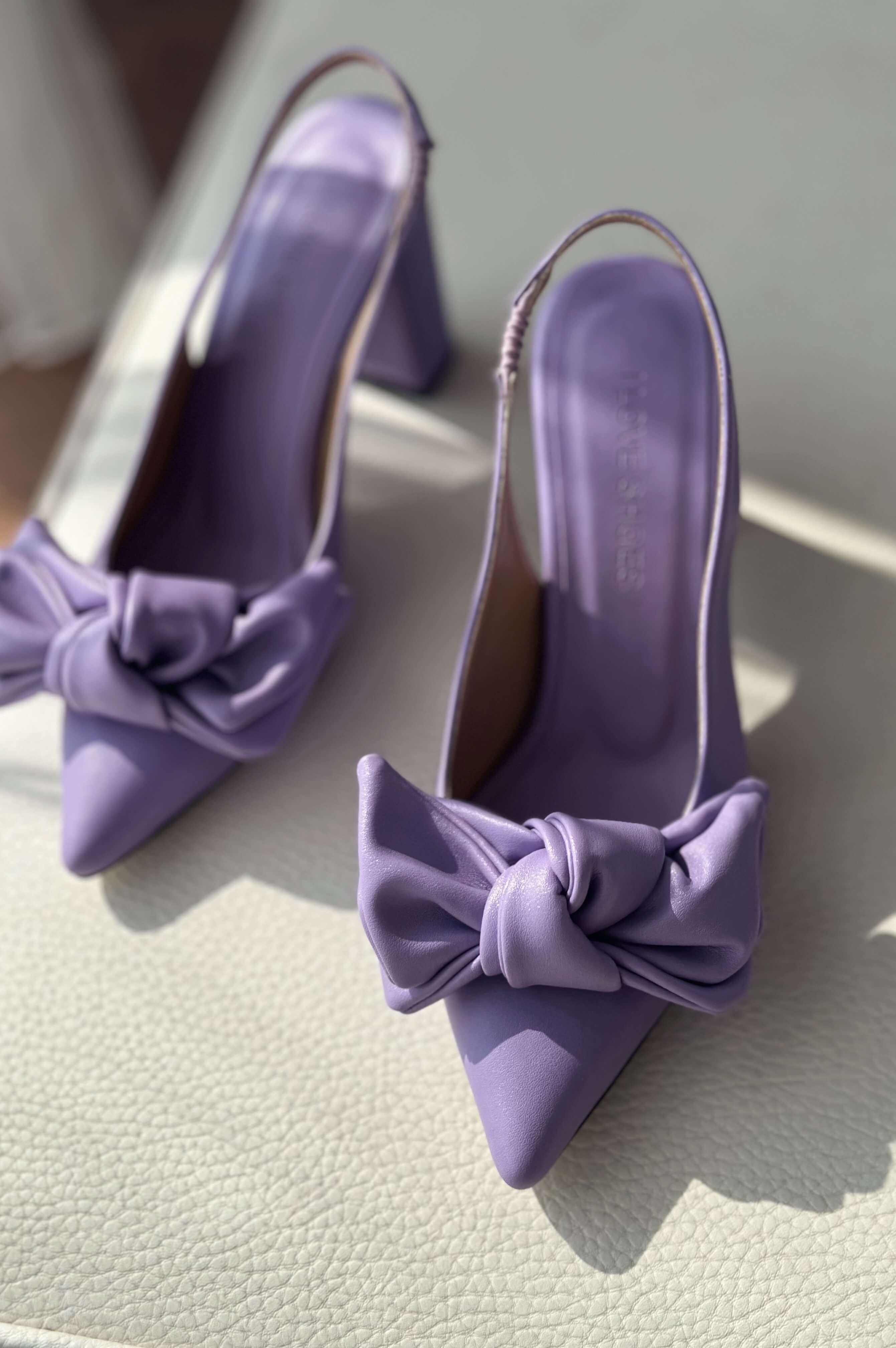 Colisna matte leather ribbon detailed female stiletto lilac