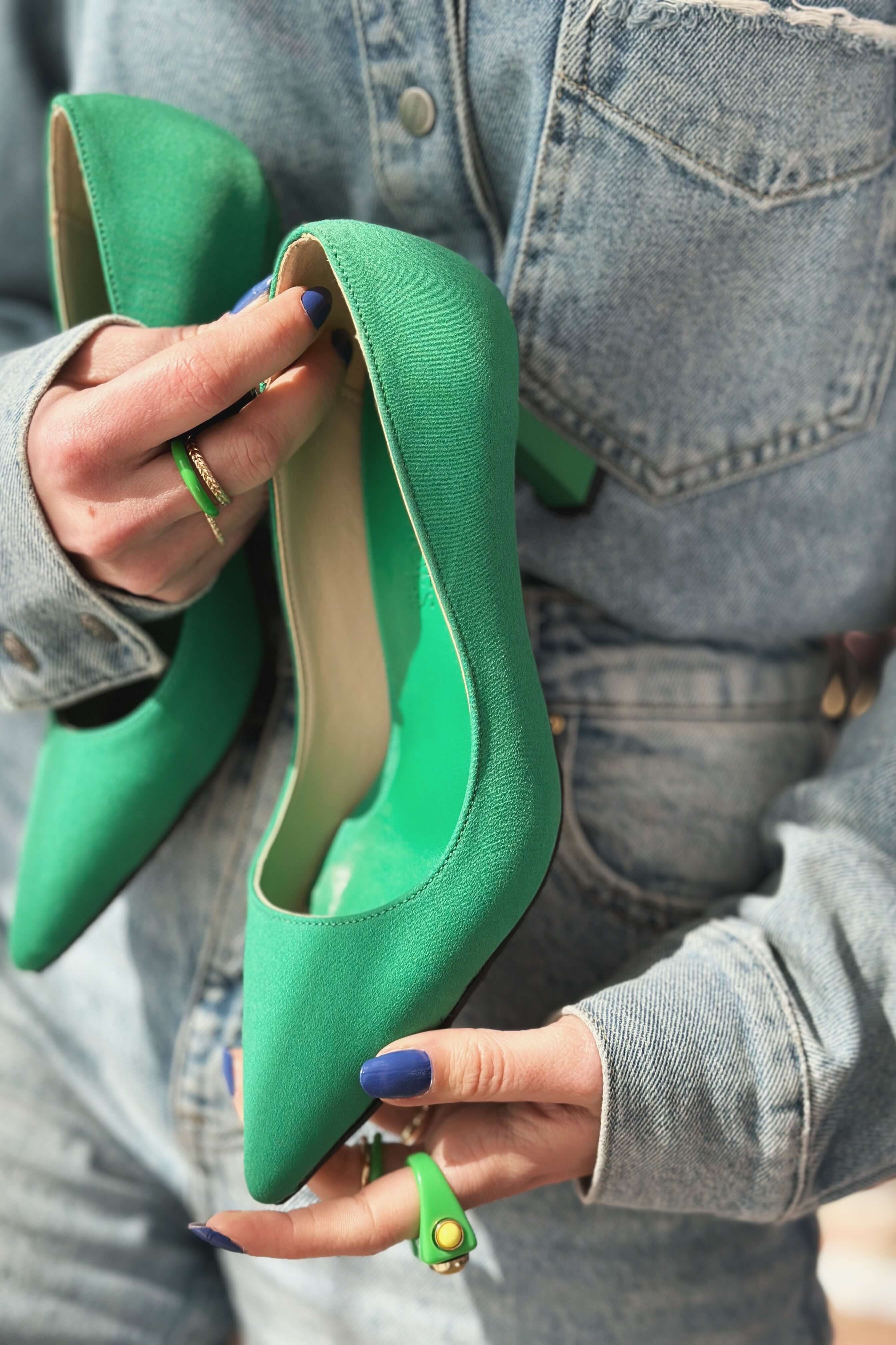 Lora Satin Short Heel Woman Stiletto Green