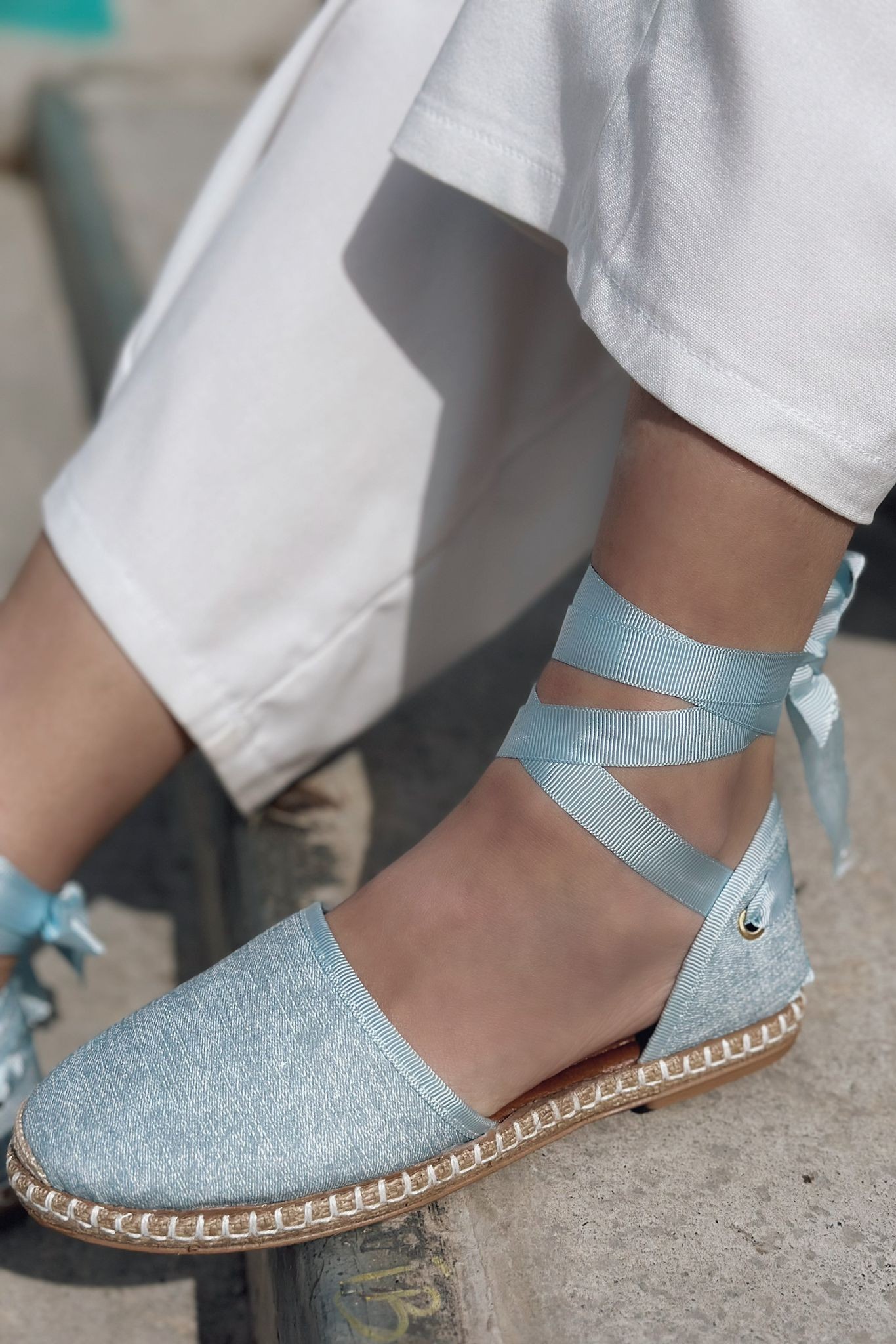 Roseta Jean Ankle Lace-up Babet Baby Blue