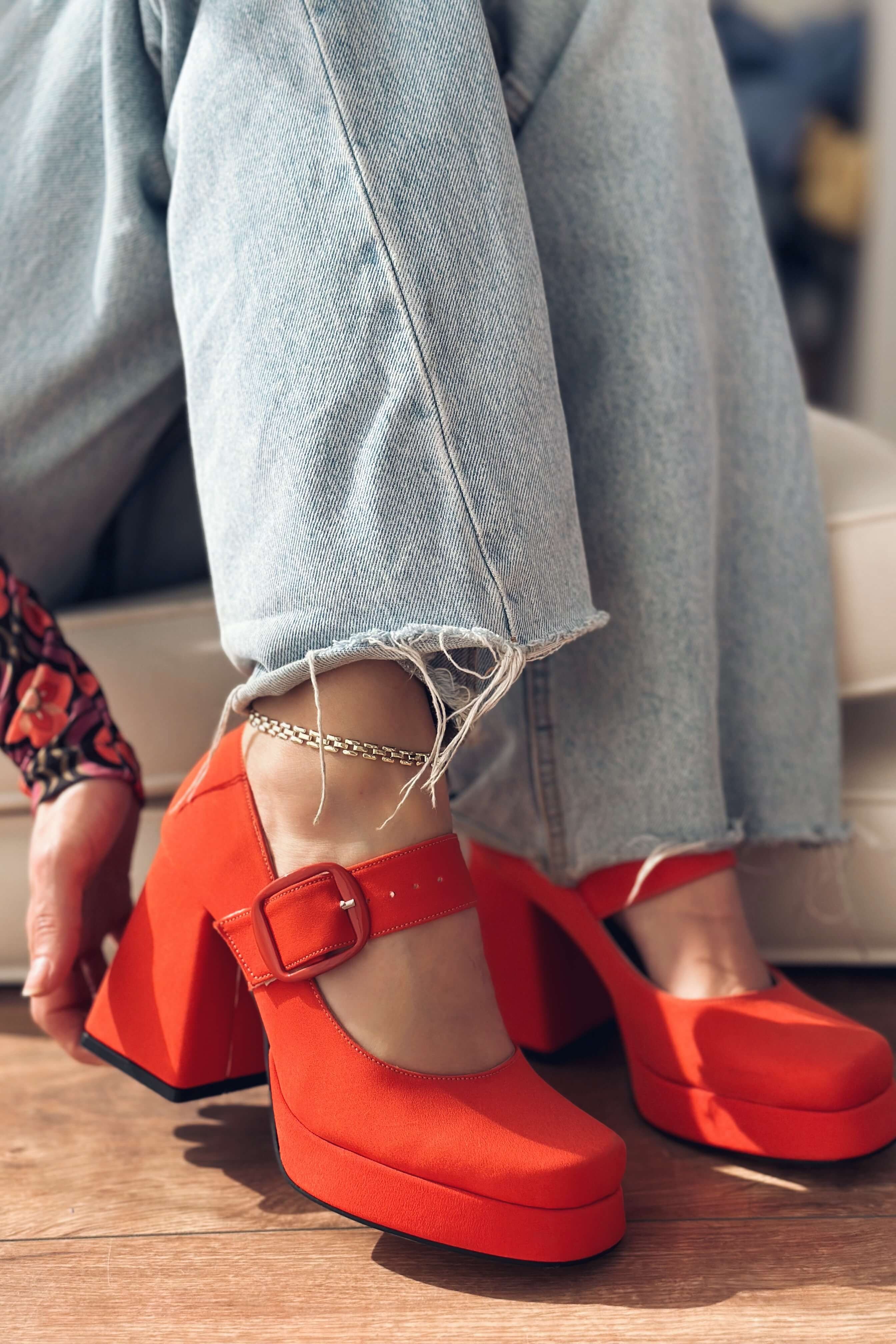 Alpons Satin Women's Platform Heels Shoe Orange