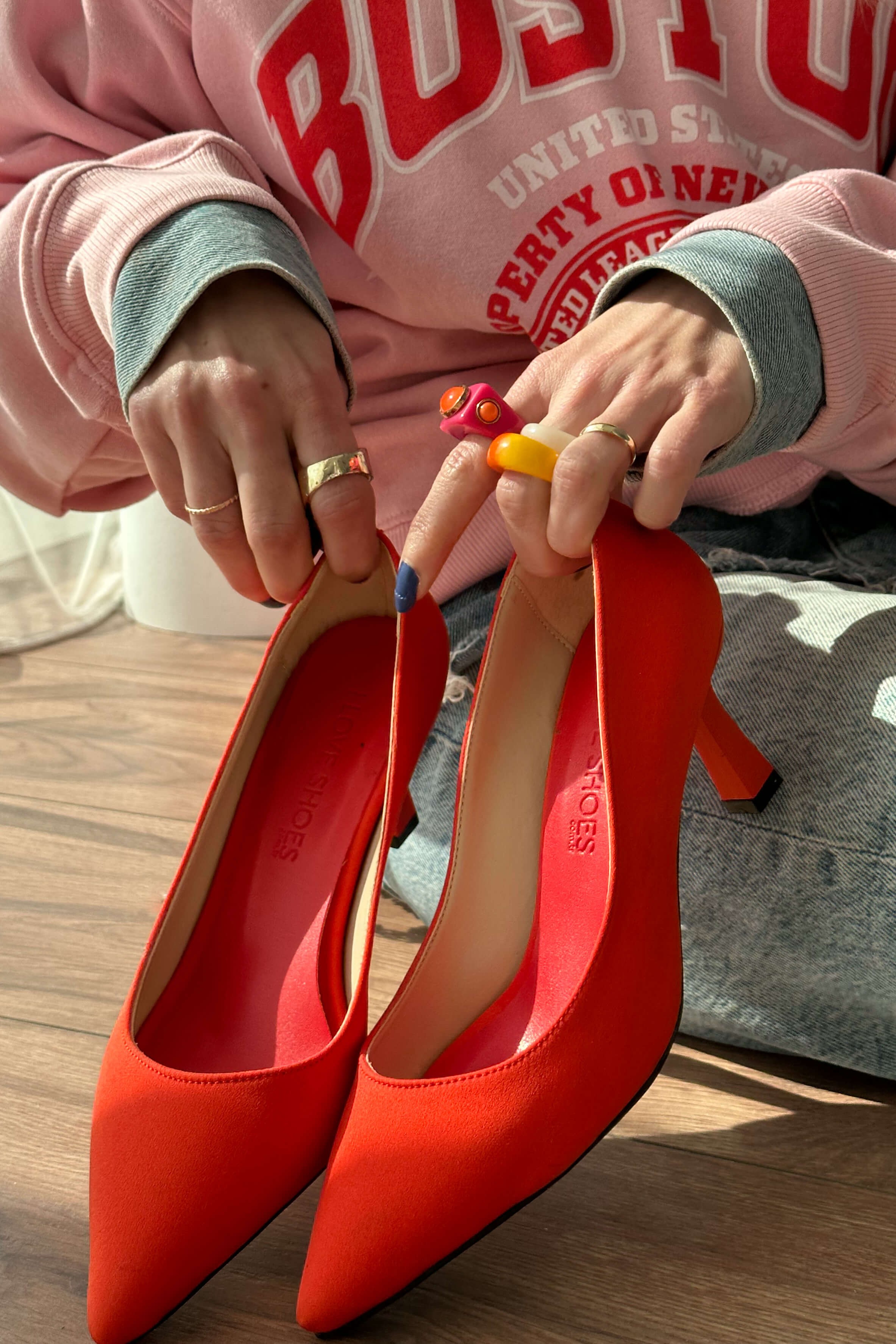 Lora Satin Short Heel Woman Stiletto Orange