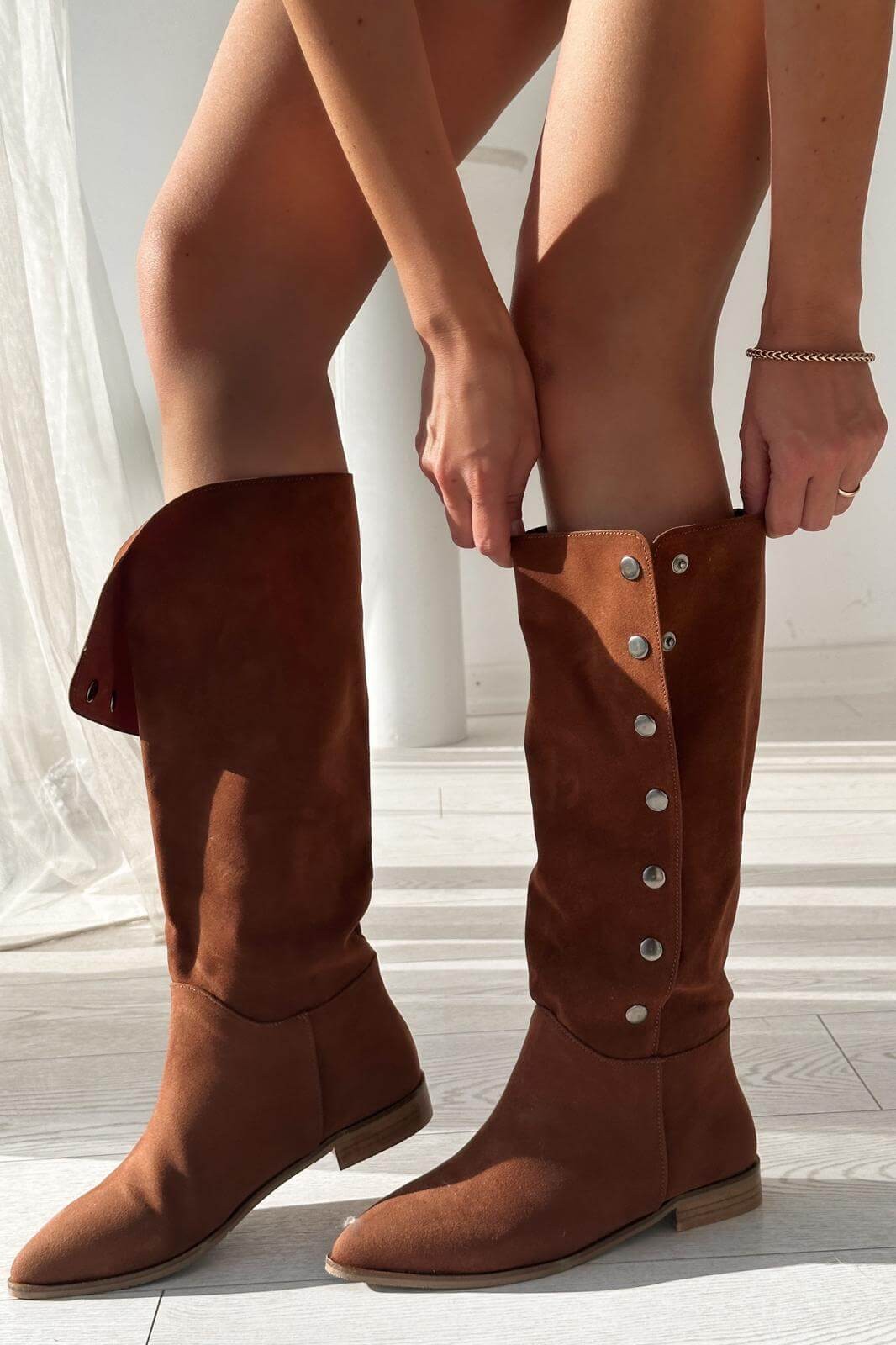 VASINA SÜET Çıtçıt Detailed Women Boots Taba