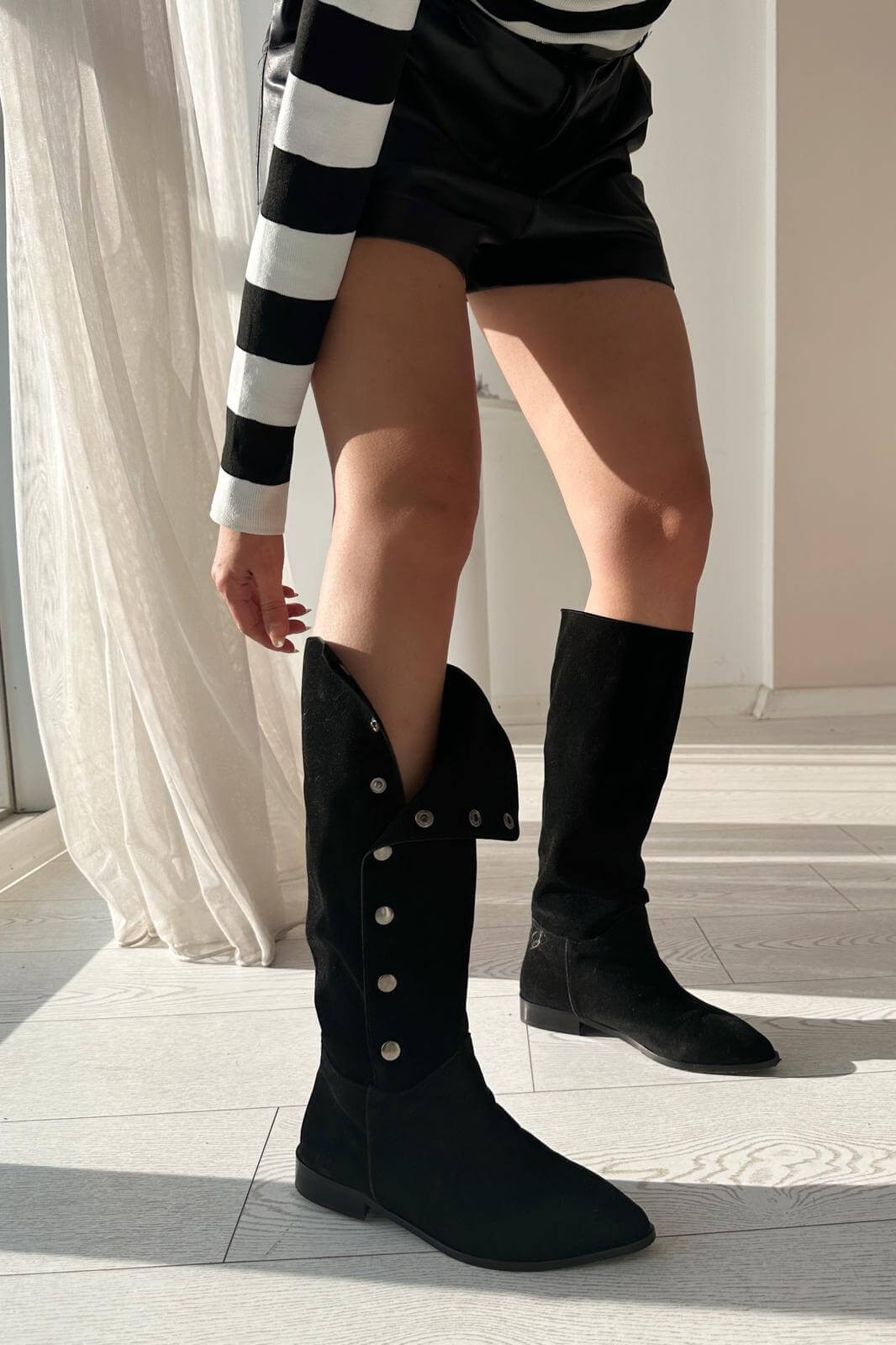 Vasina Suede Cıtçıt Detailed Woman Boots Black