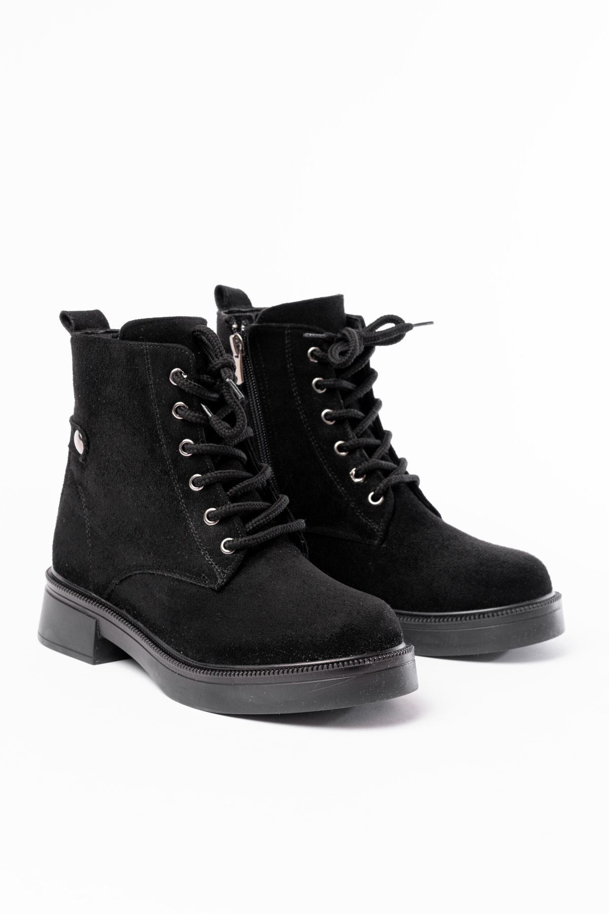 Black Suede Zipper Women's Boots