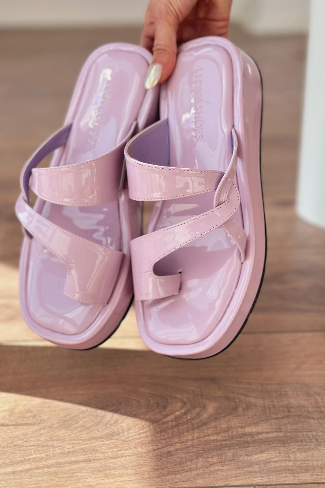 Jamend Patent Leather Flip-Decker Women's Slippers Lilac