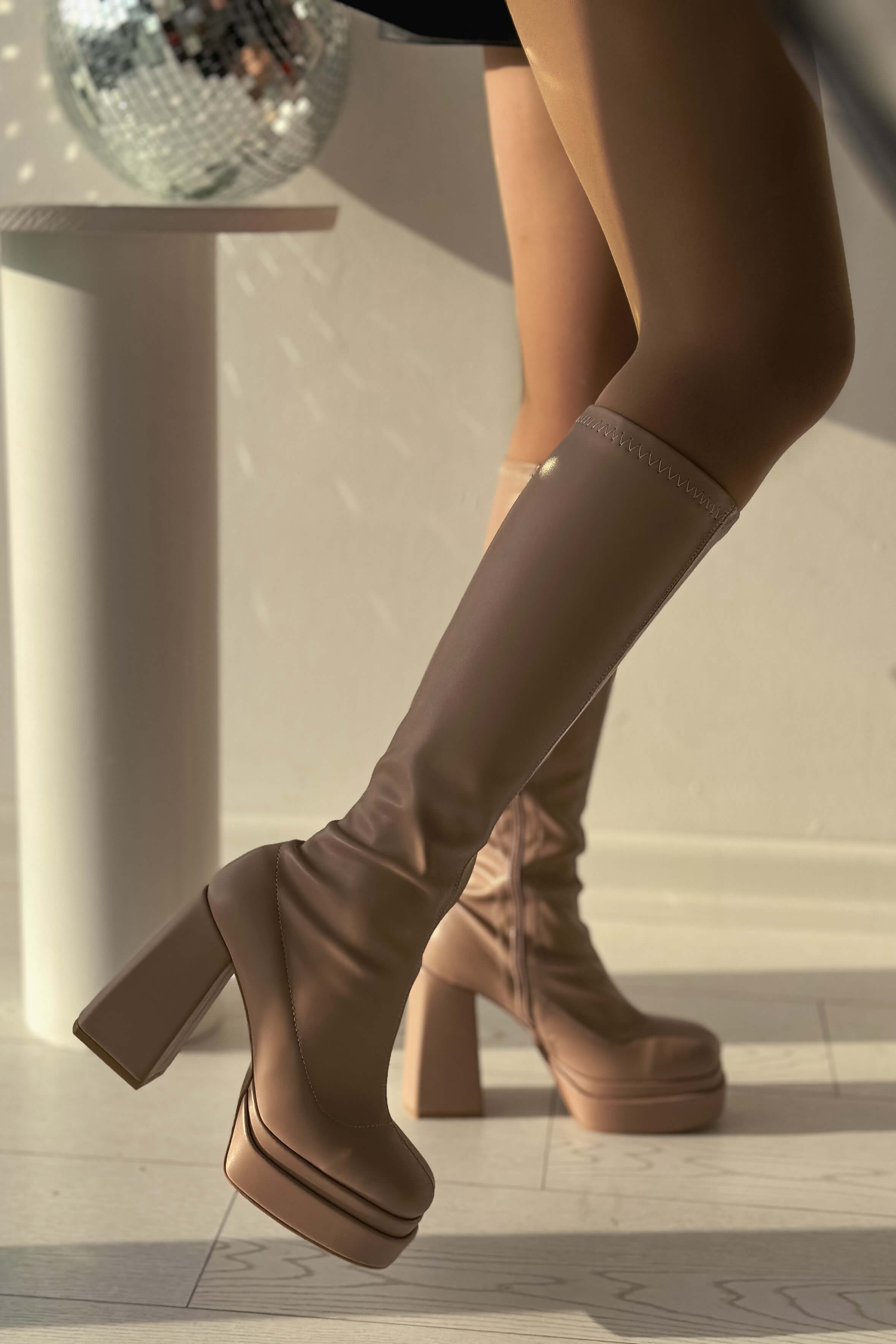 Jalion female stretch matte leather boot nude