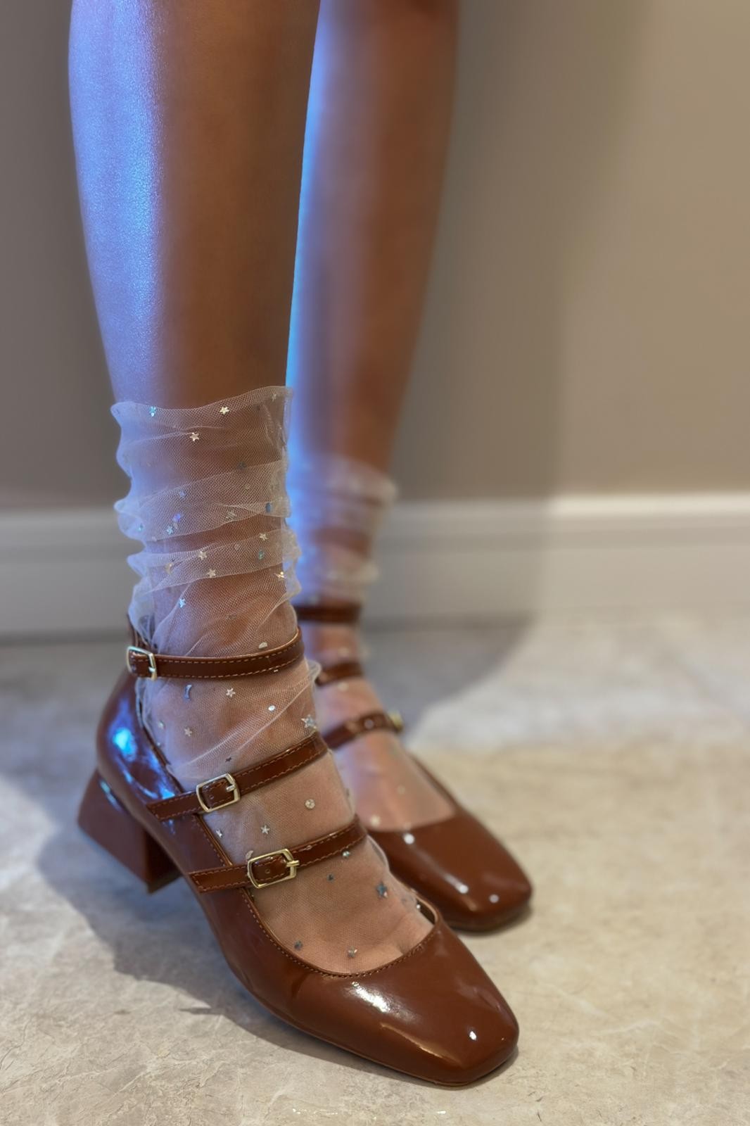 Noteras Rugan Mary Jane Kadın Topuklu Ayakkabı Kahverengi