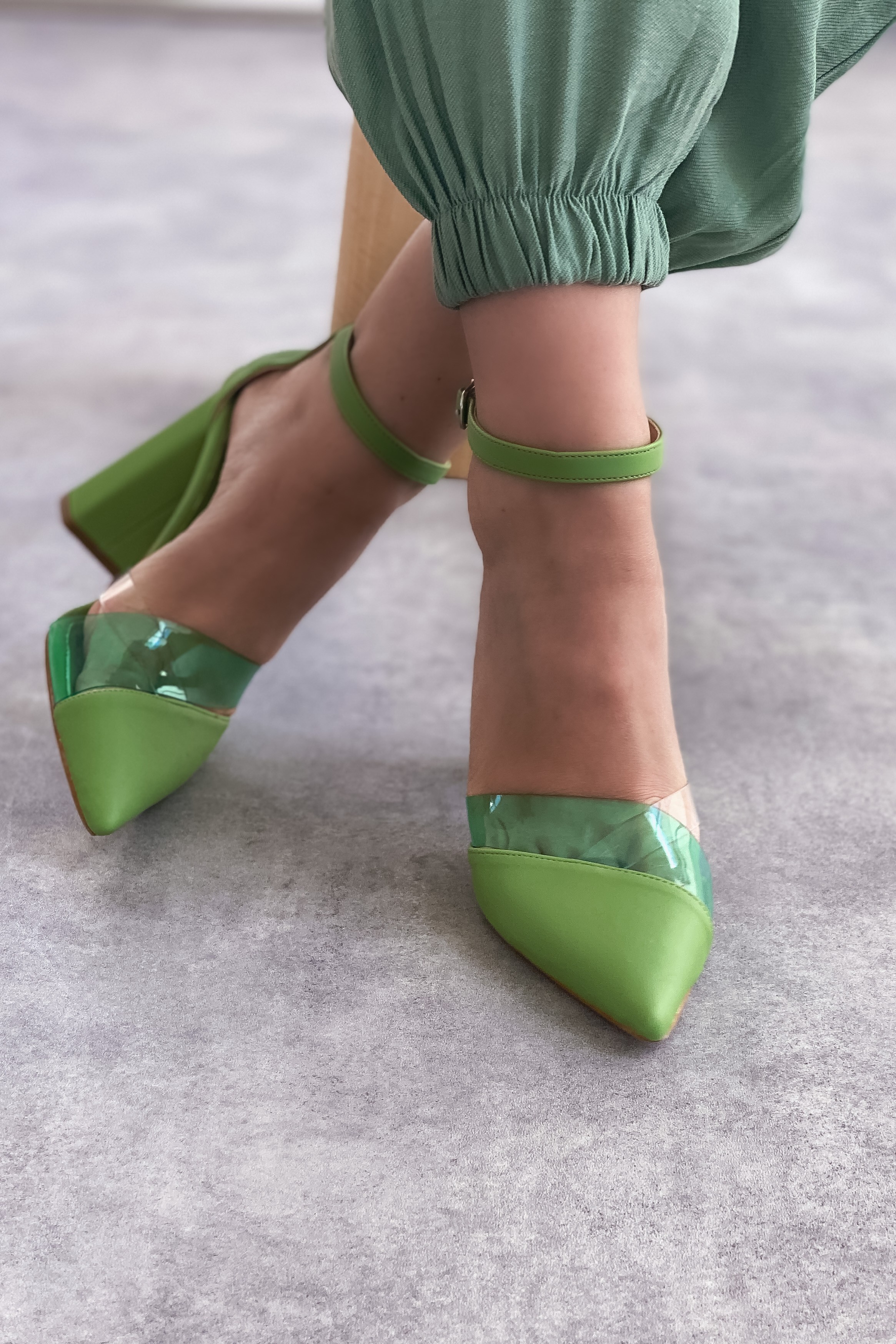 Morensa Mat Deri Yüksek Topuklu Ayakkabı Yeşil