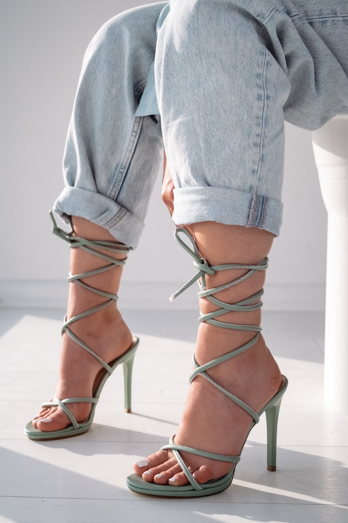 Vogeya Mat Deri Yüksek Topuklu Ayakkabı Mint Yeşili