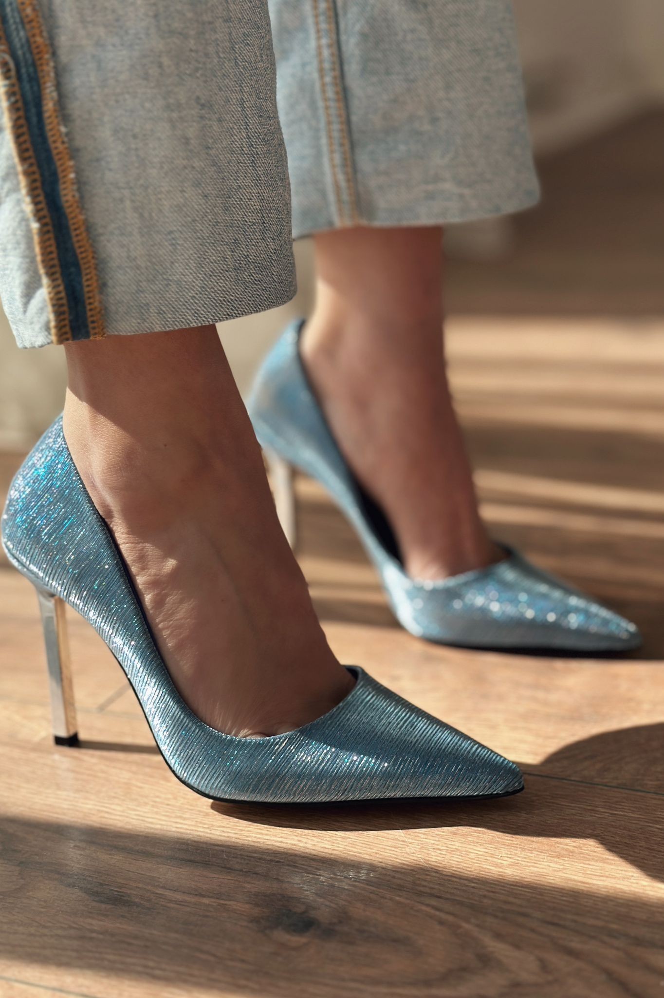 Tolfi Shiny Leather Heel Detailed Stiletto Blue