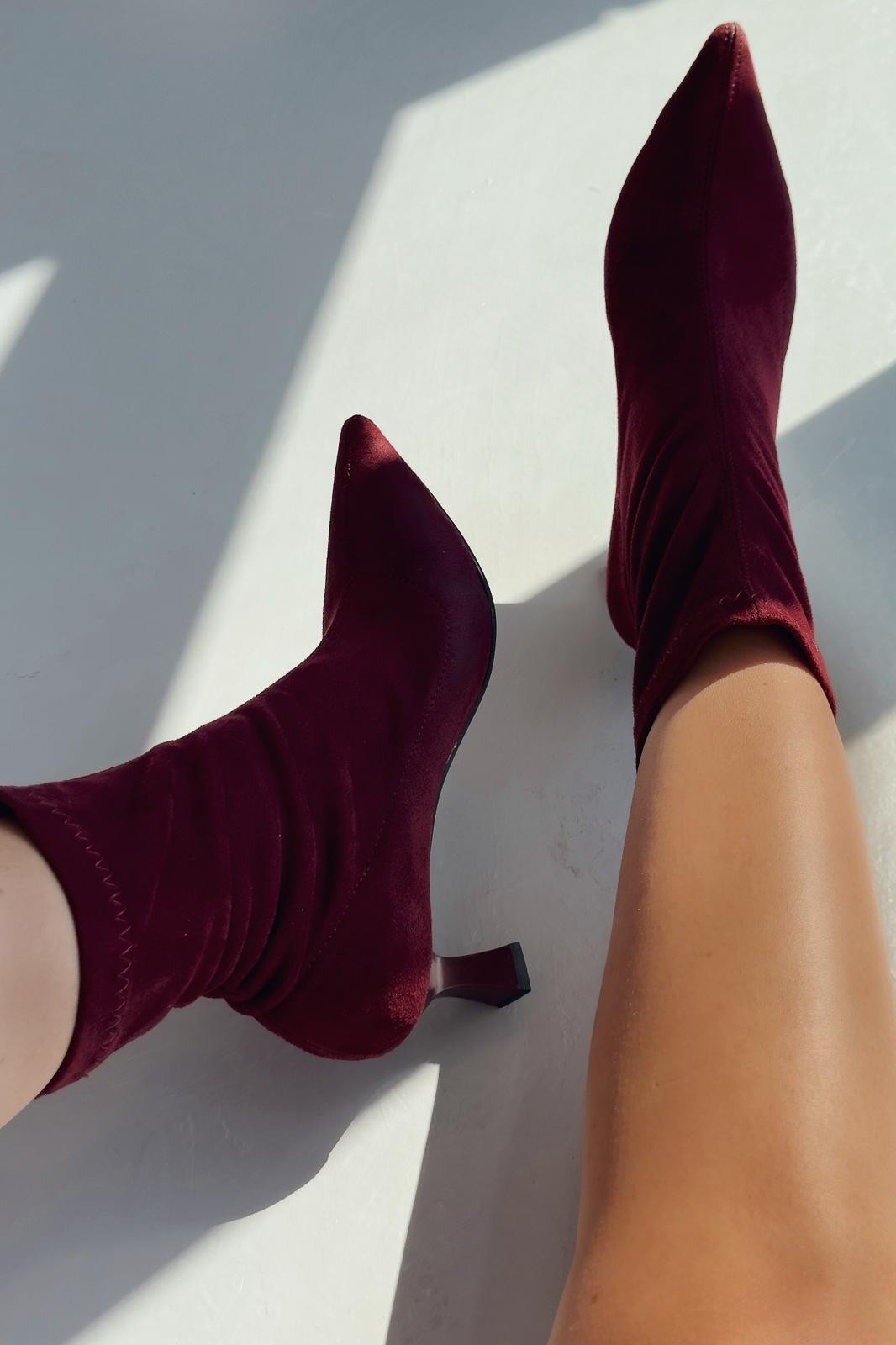 Loravo Stretch Heeled Sock Boots Burgundy Women