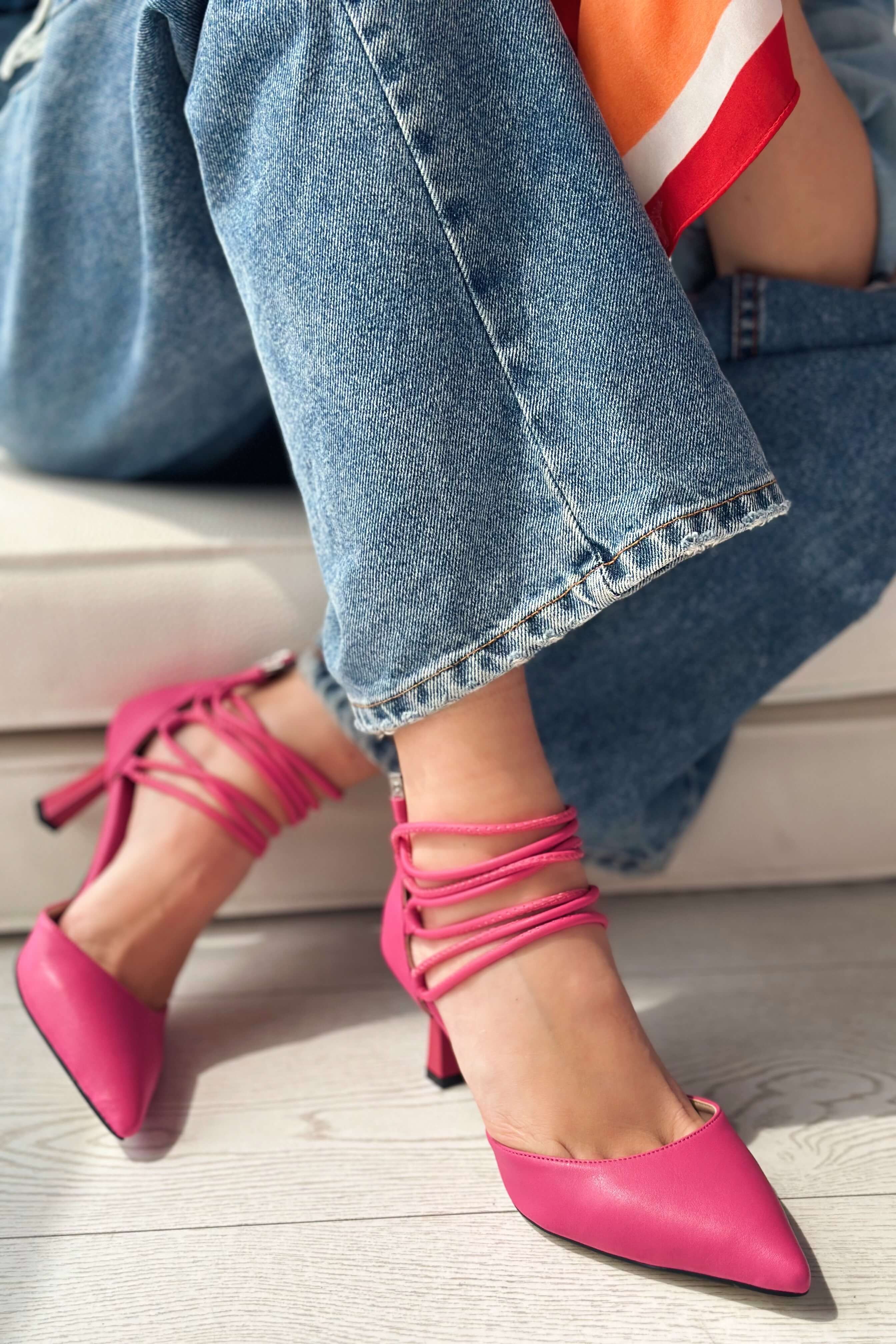 Milena Matte Leather Short Heeled Woman Stiletto Fuchsia Pink