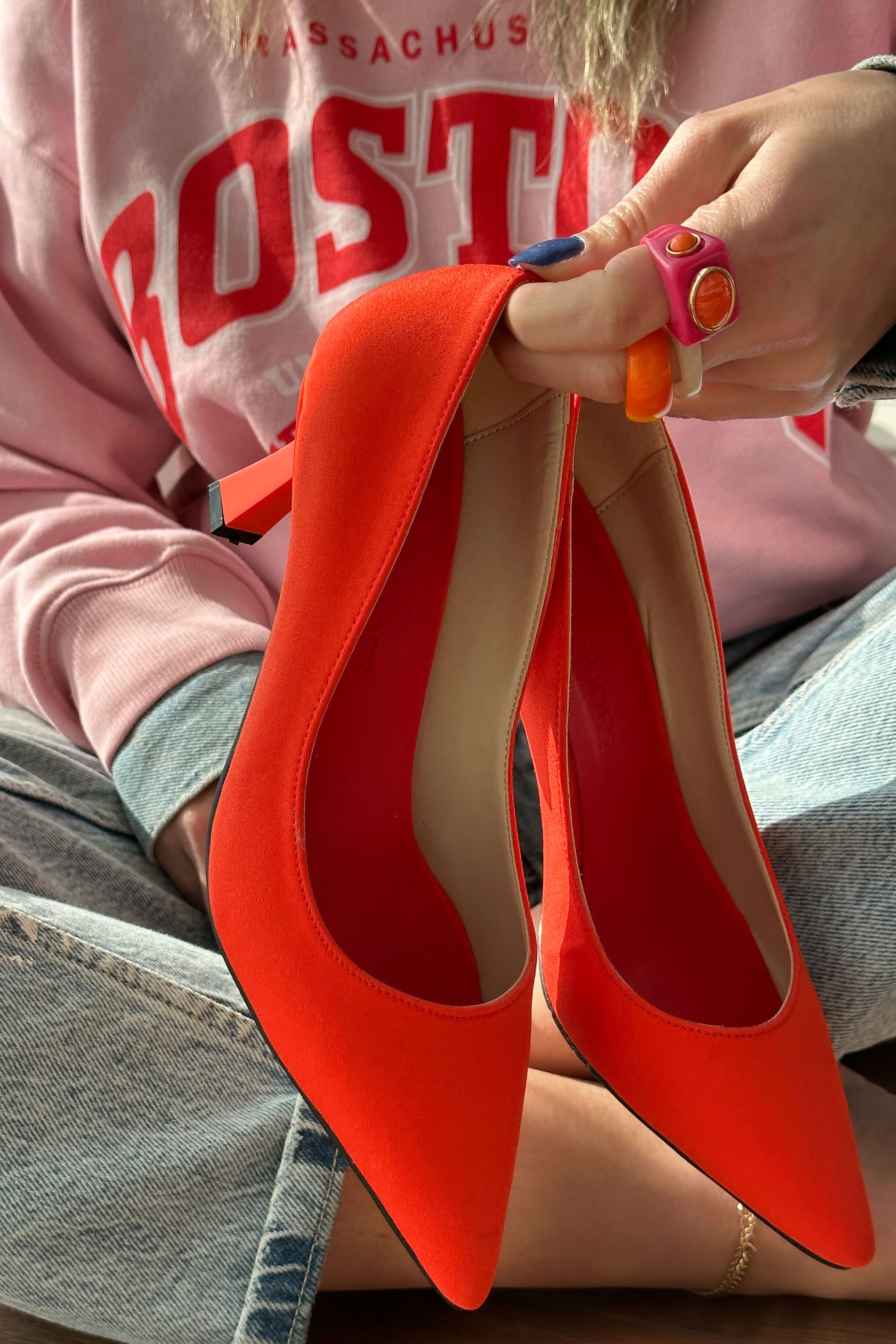 Lora Satin Short Heel Woman Stiletto Orange