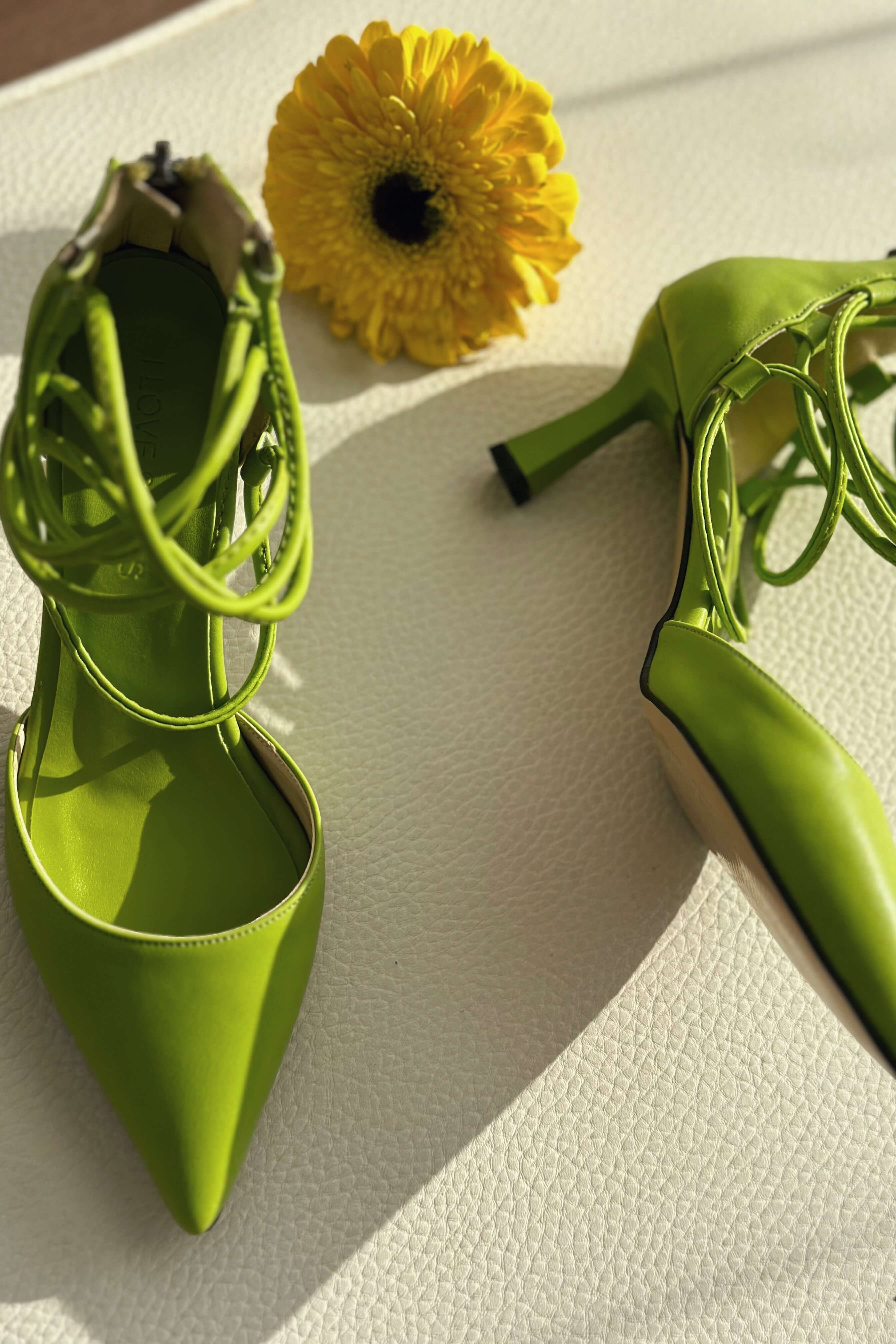 Milena Mat Deri Kısa Topuklu Kadın Stiletto Yeşil
