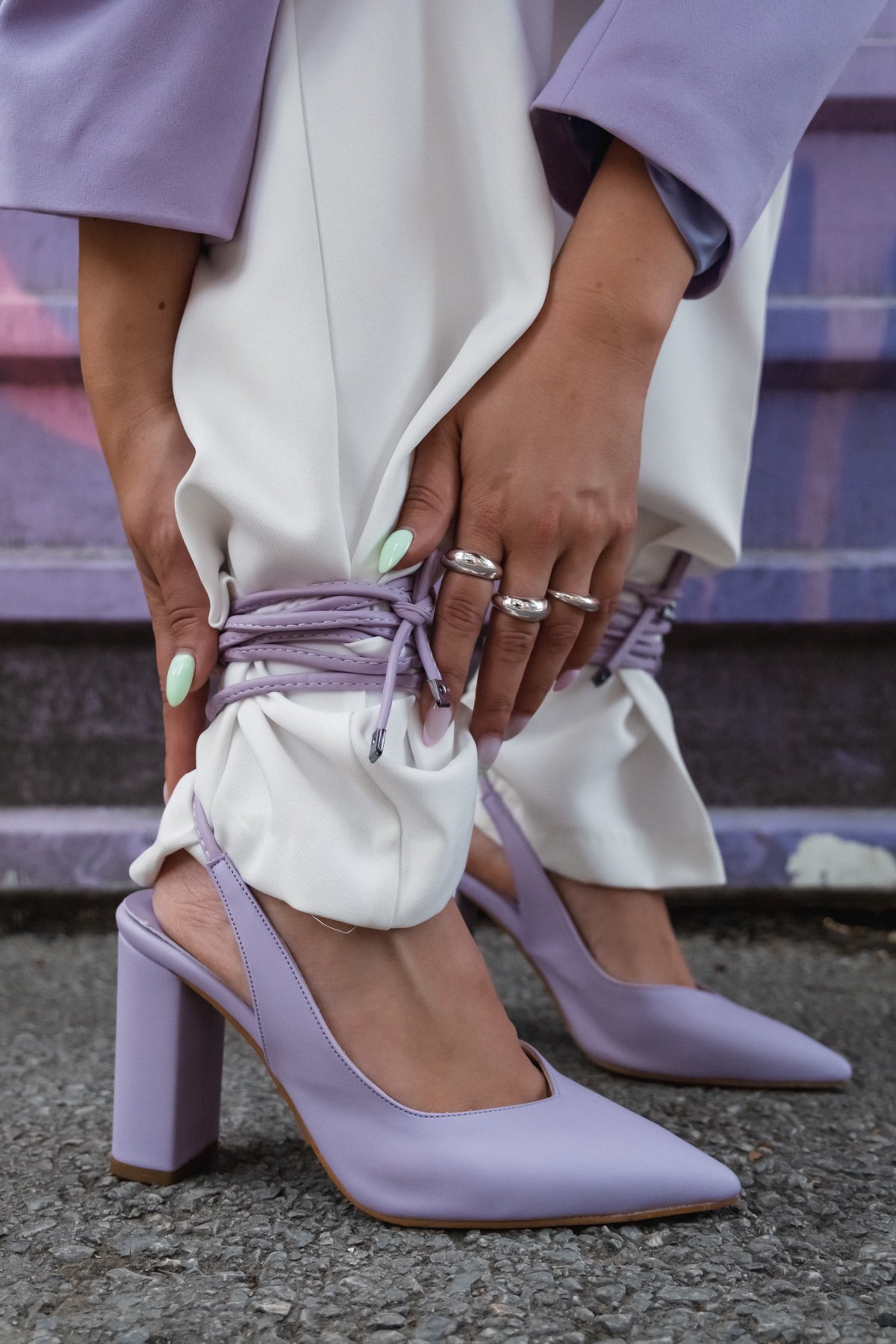 Lilac Fashionable Stiletto Peep Toe With Marine Golden Details Stock Photo  - Download Image Now - iStock