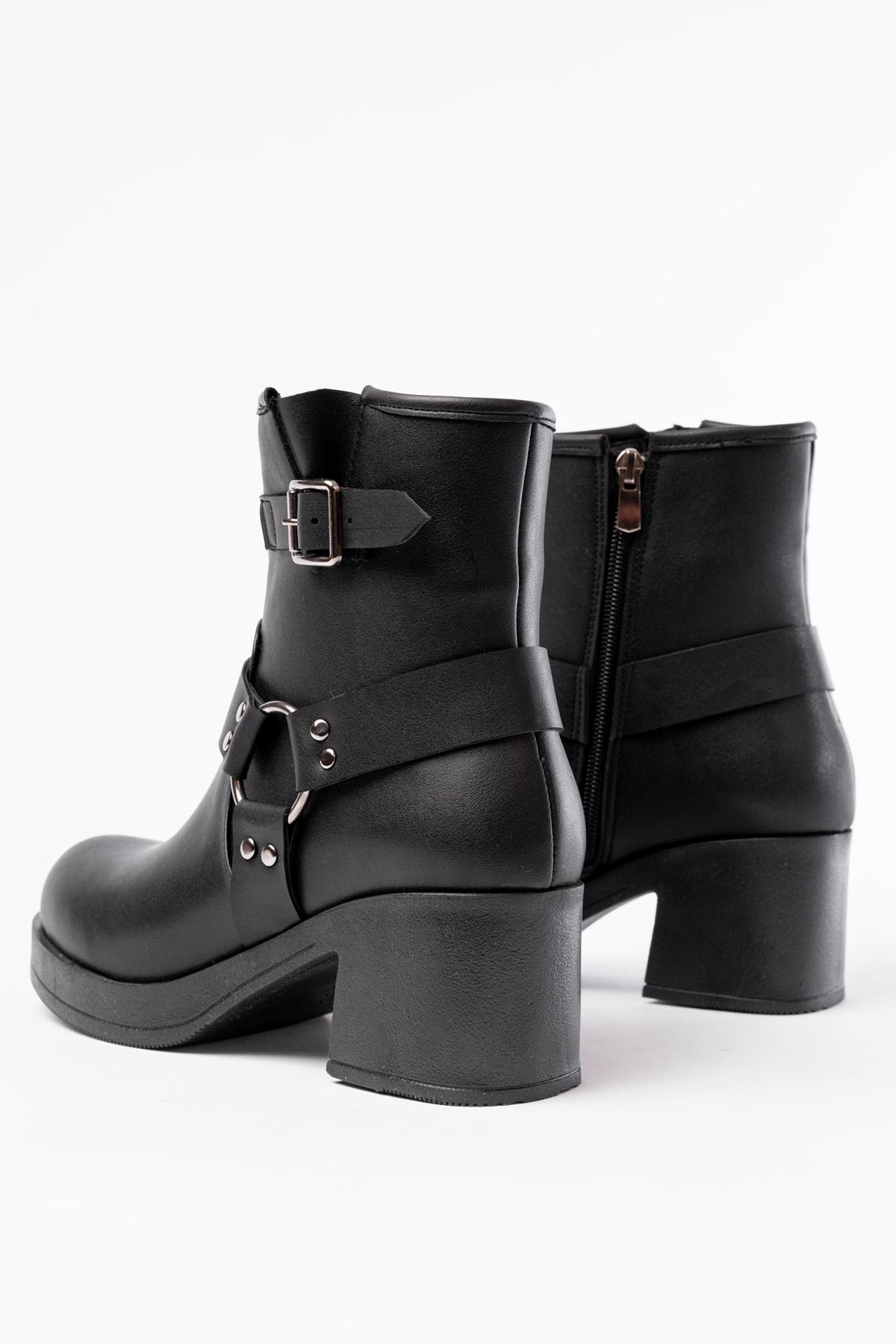 Lobixa Black Zipper Heel Women's Boots