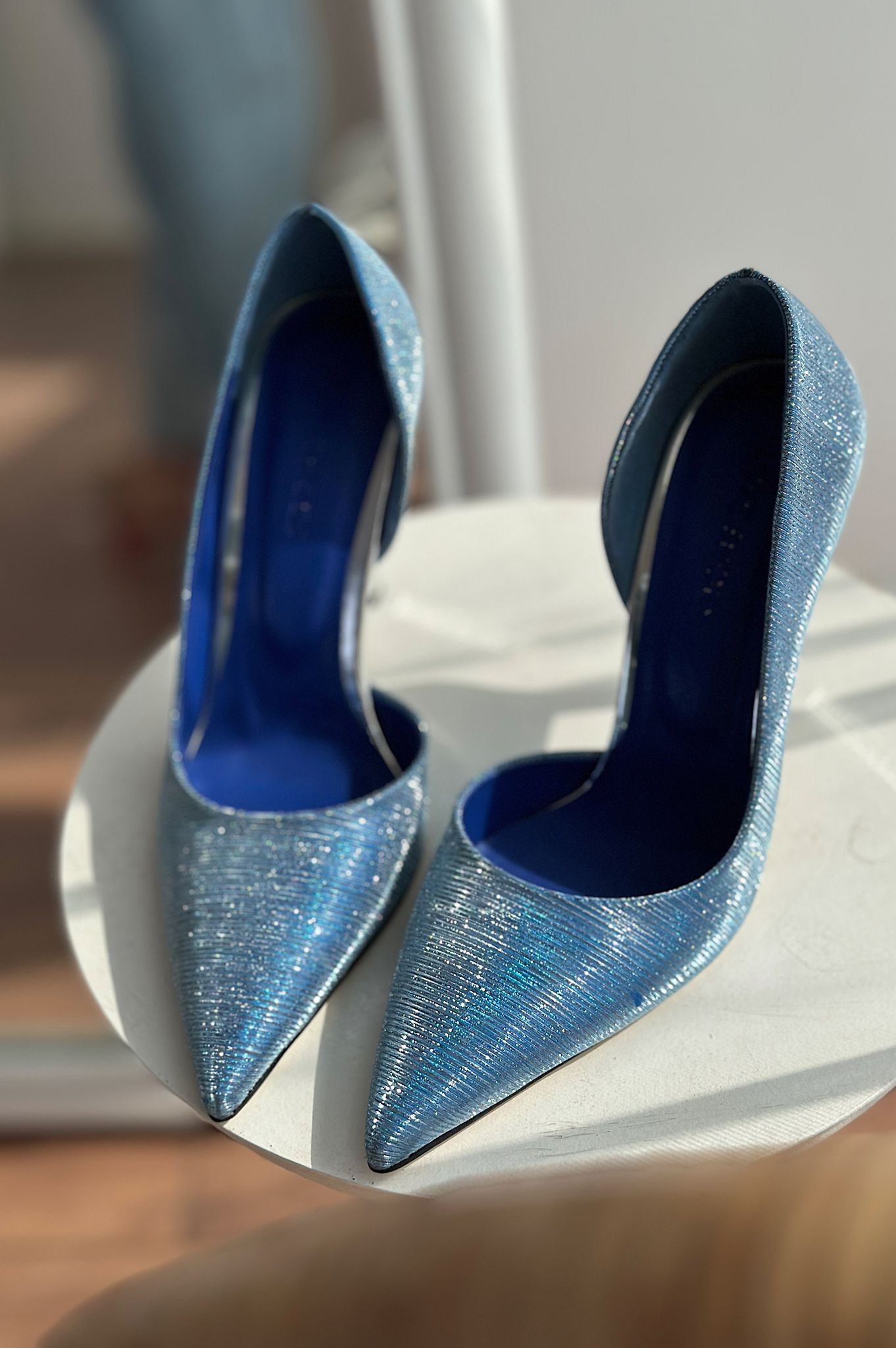 Polfes Shiny Leather Heel Detailed Stiletto Blue