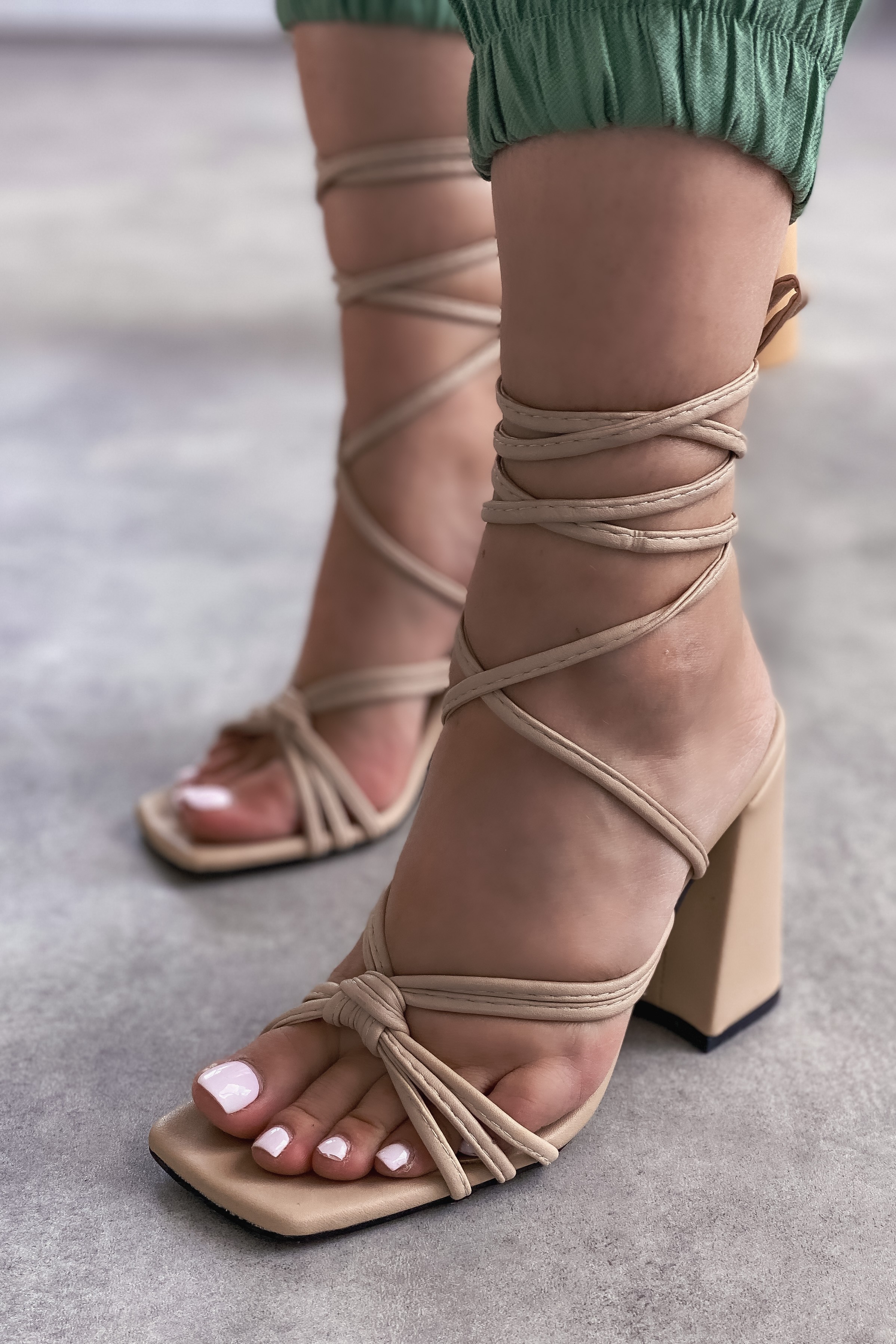 Rondepa matte leather high heels shoes nude