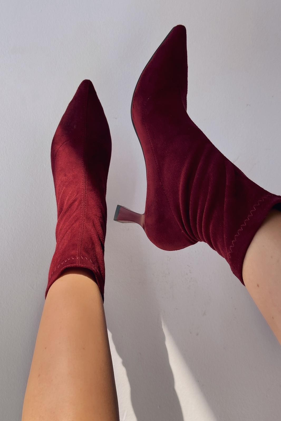 Loravo Stretch Heeled Sock Boots Burgundy Women