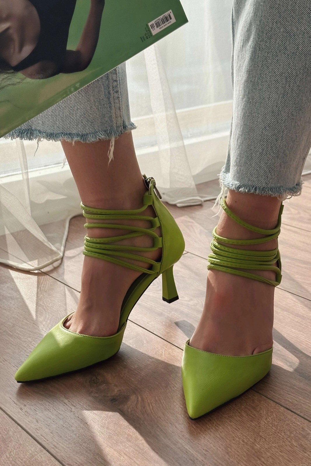Milena Matte Leather Short Heel Woman Stiletto Green