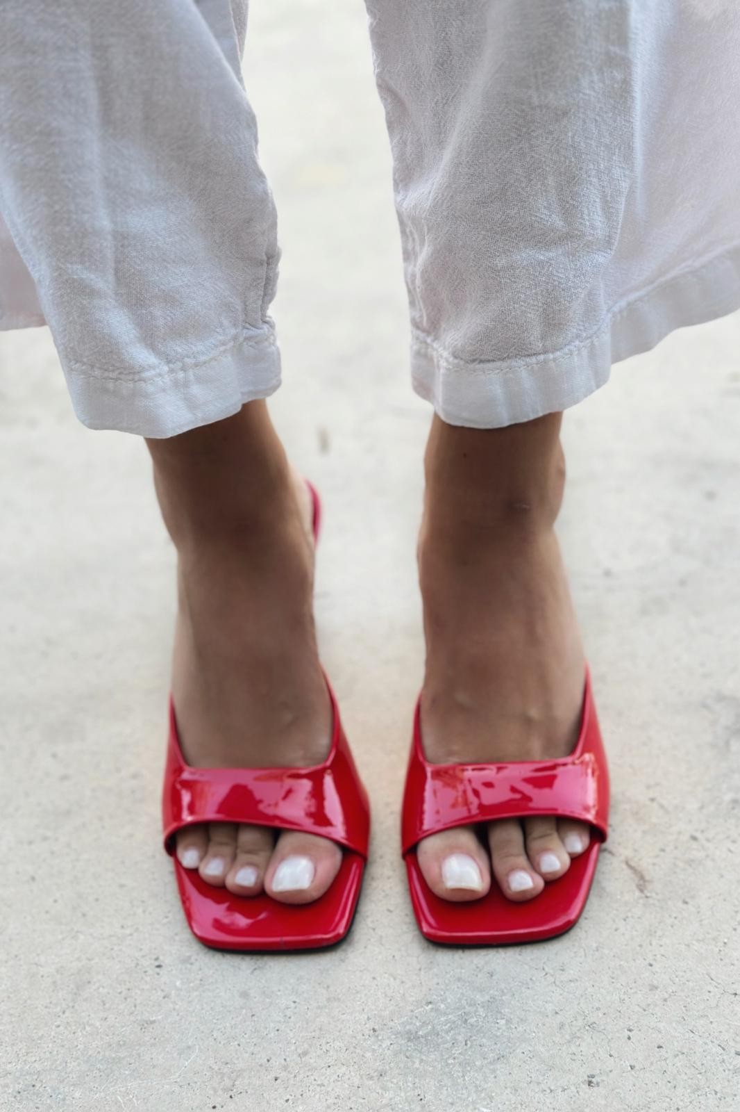 Onidsa Patent Leather Women's Heeled Slippers Red