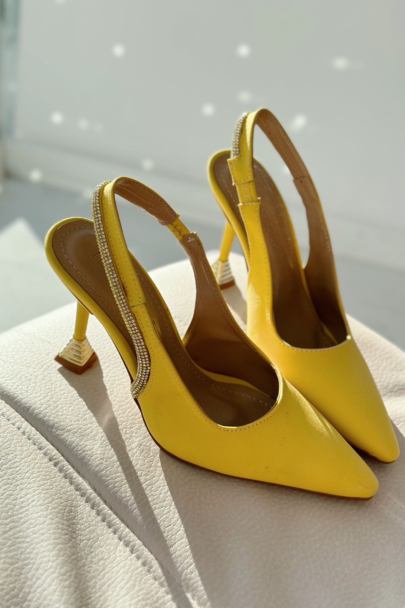 Alinso Matte Satin Stone Detailed Stiletto Yellow