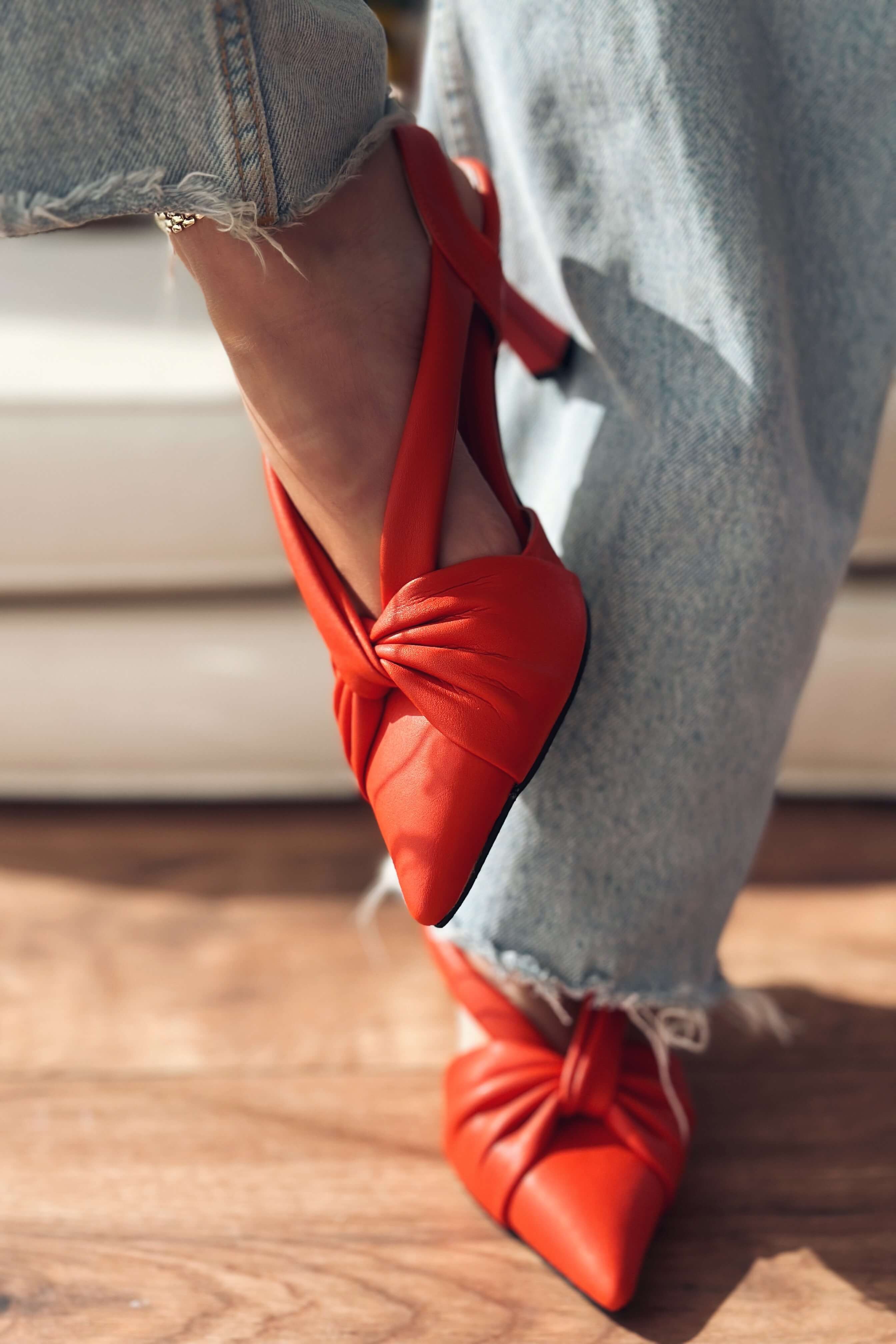 Anesta Mat Deri Kısa Topuklu Kadın Stiletto Kırmızı