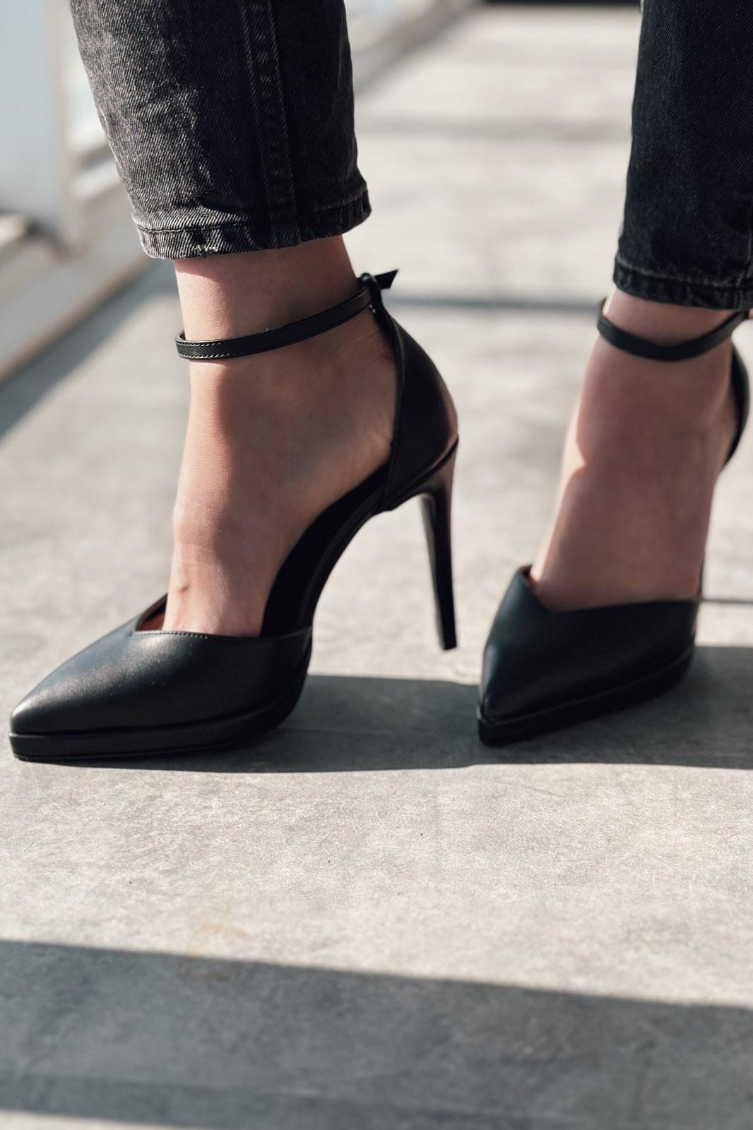 Joden Matte Leather Platform Stiletto Heels Black