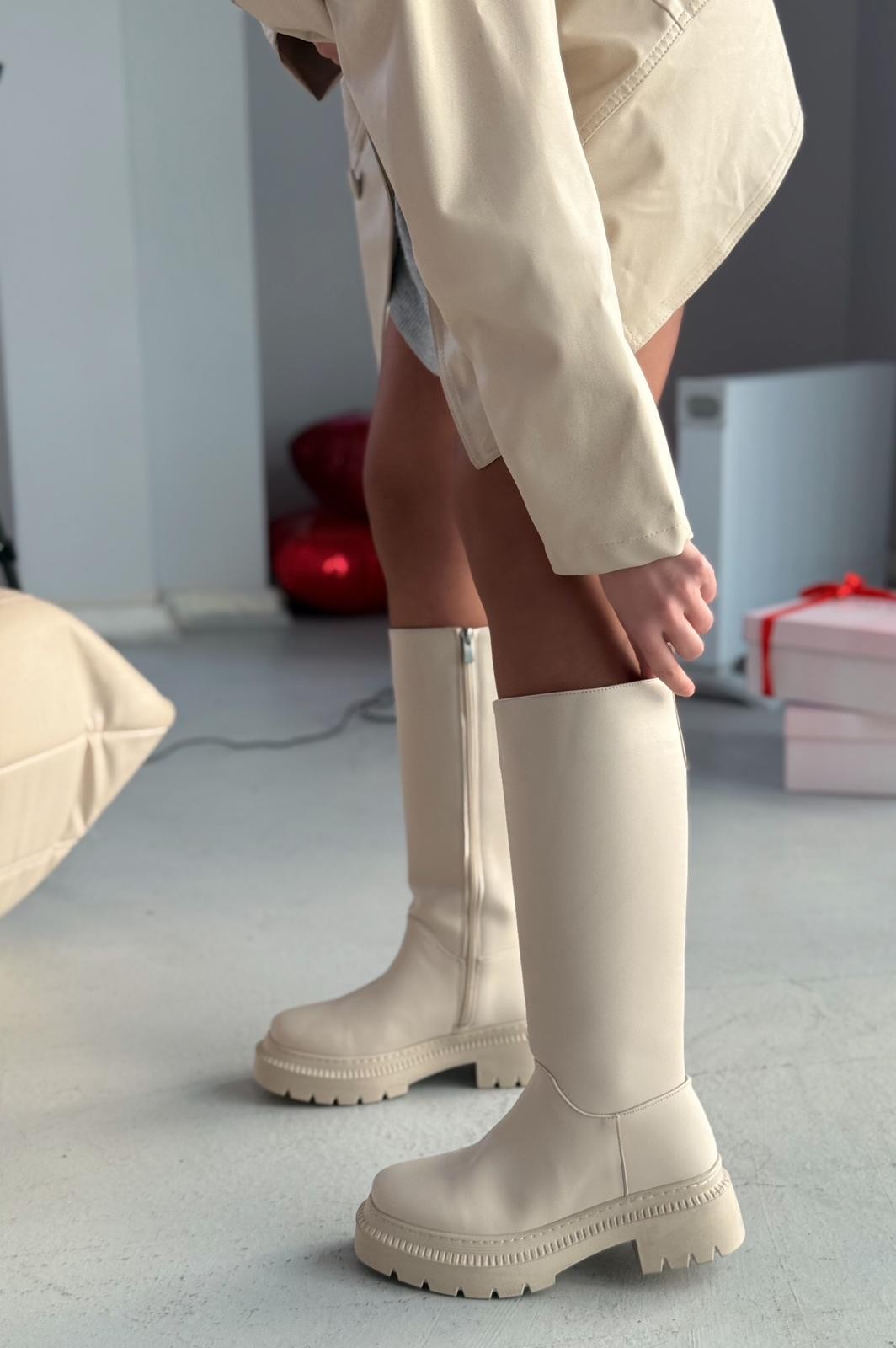 Women's Beige Zipper Boots 4cm