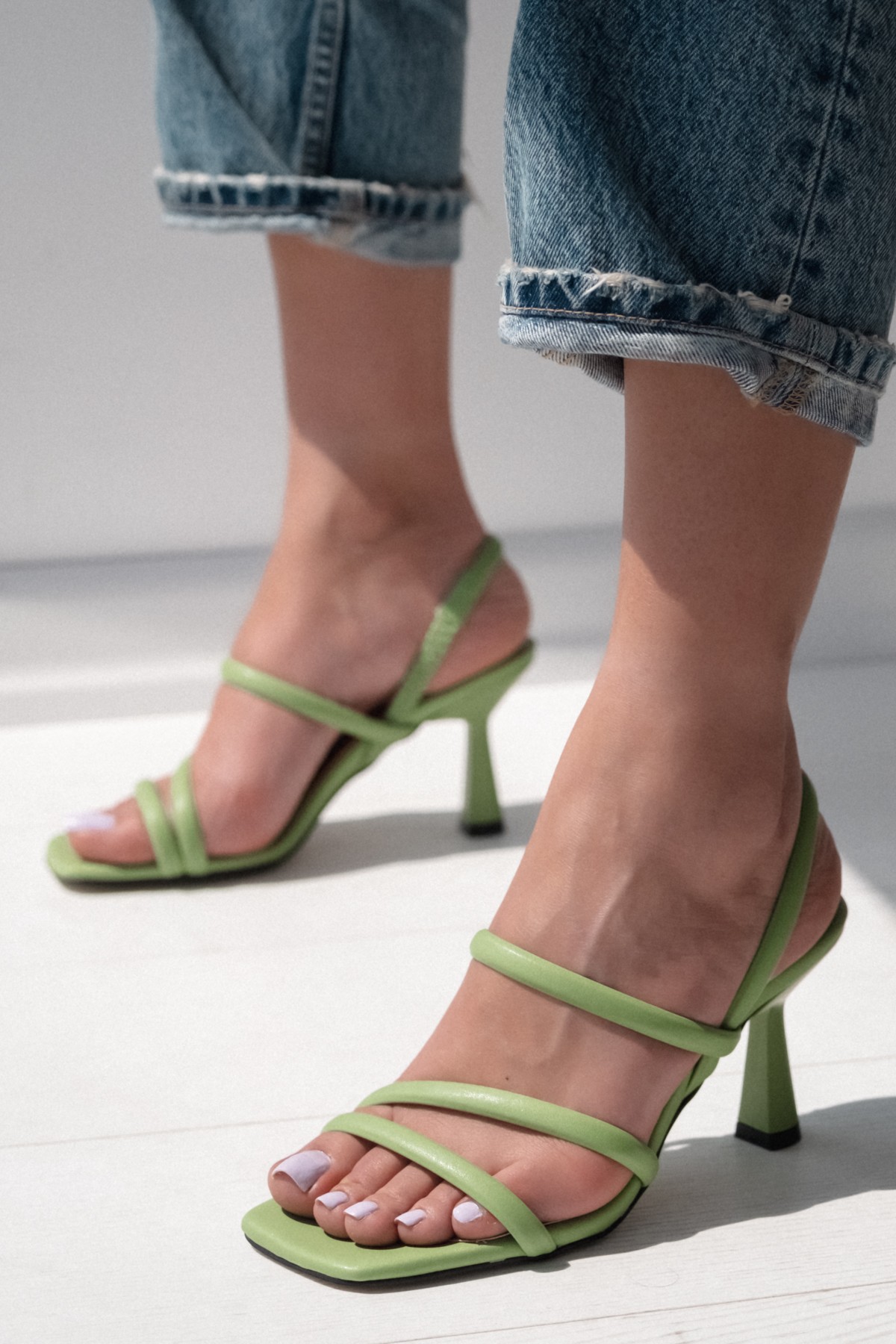 Fernoya Mat Deri Yüksek Topuklu Ayakkabı Yeşil