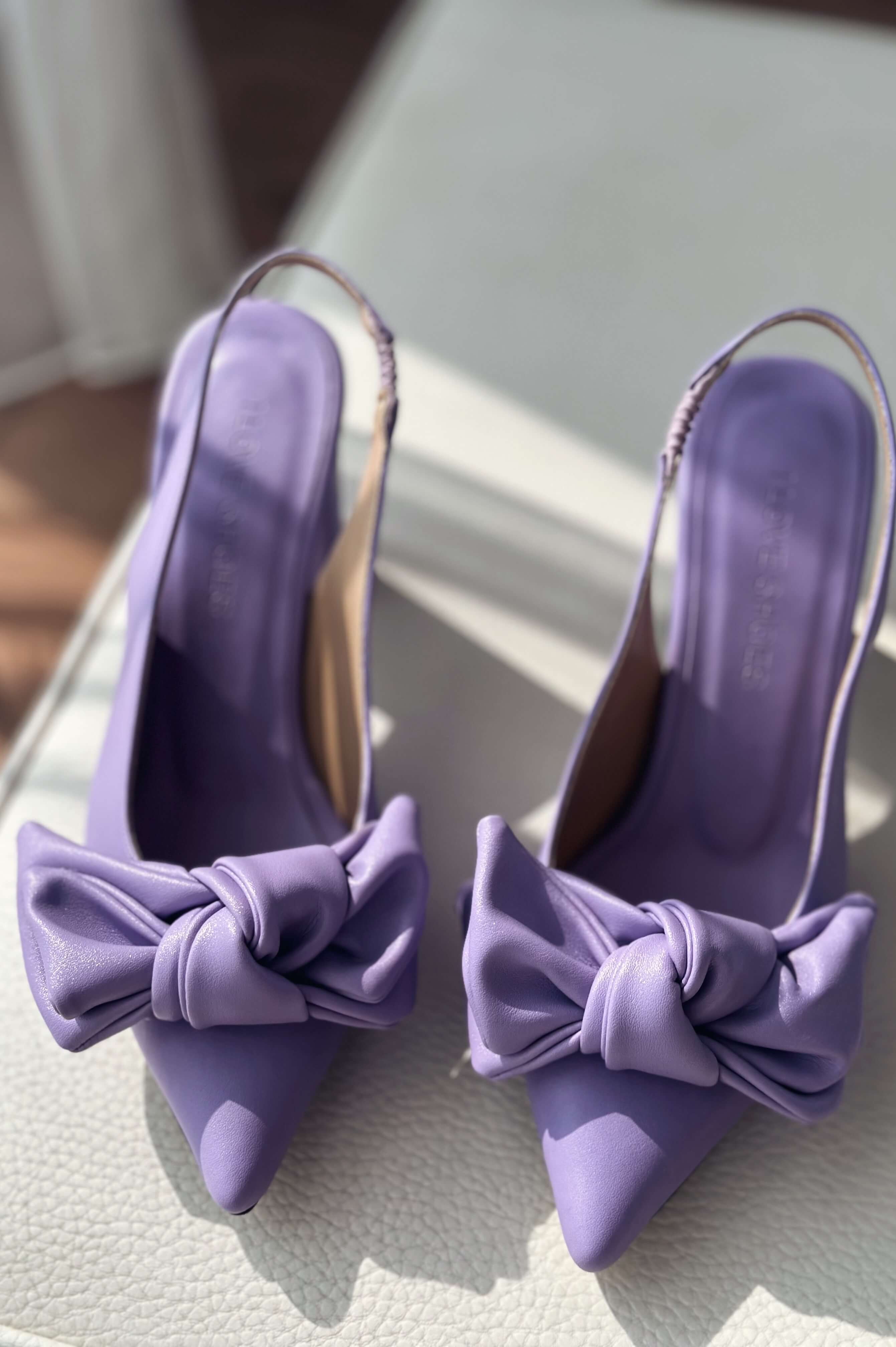 Colisna matte leather ribbon detailed female stiletto lilac