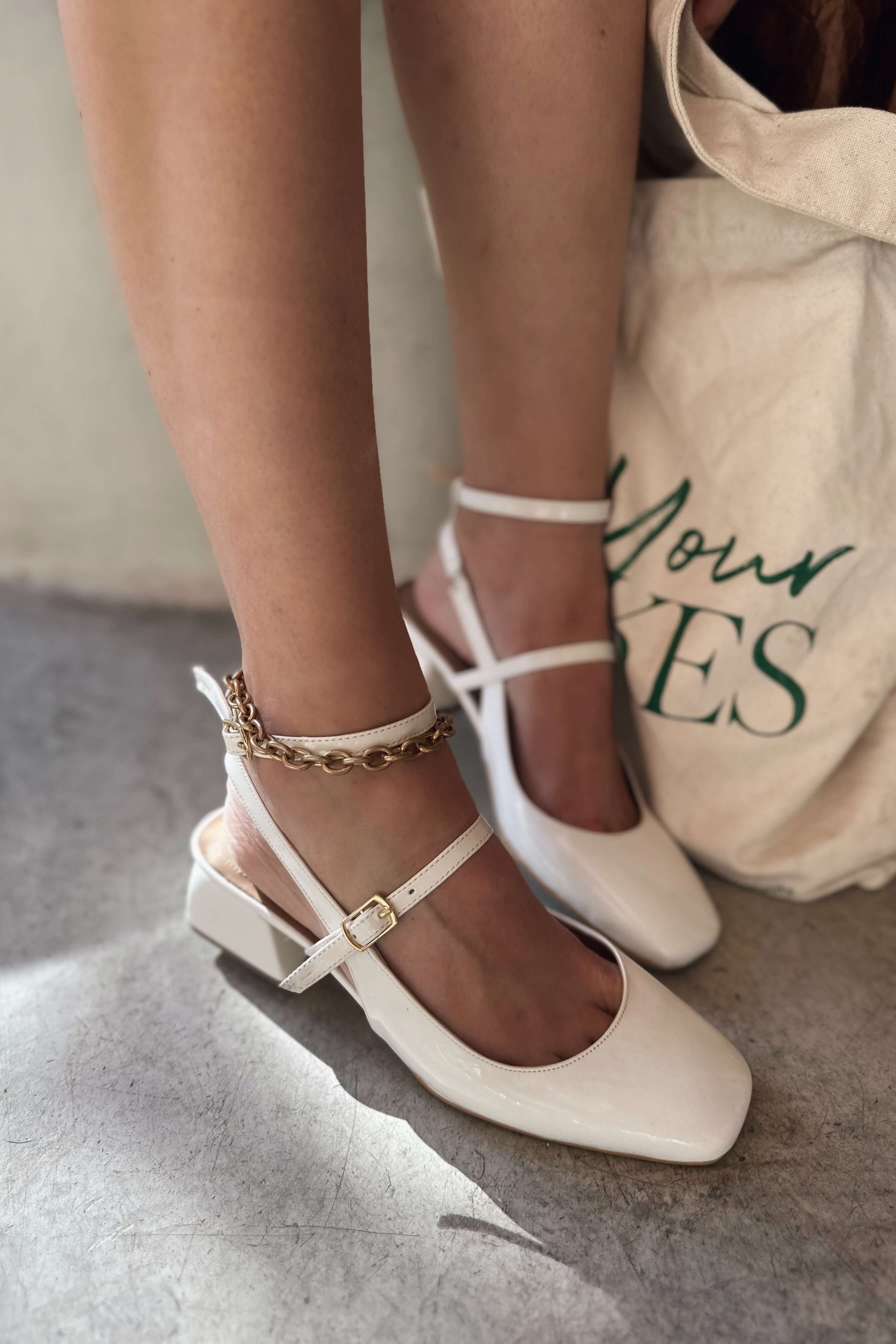 Notins Rugan Mary Jane Kadın Topuklu Ayakkabı Beyaz