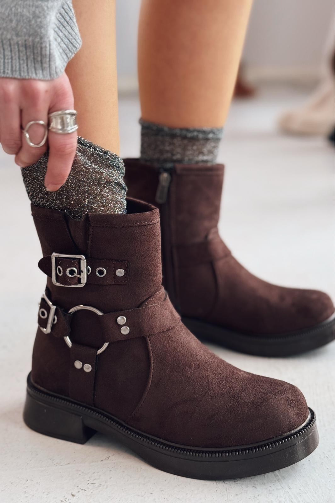 Brown Suede Zipper Women's Boots