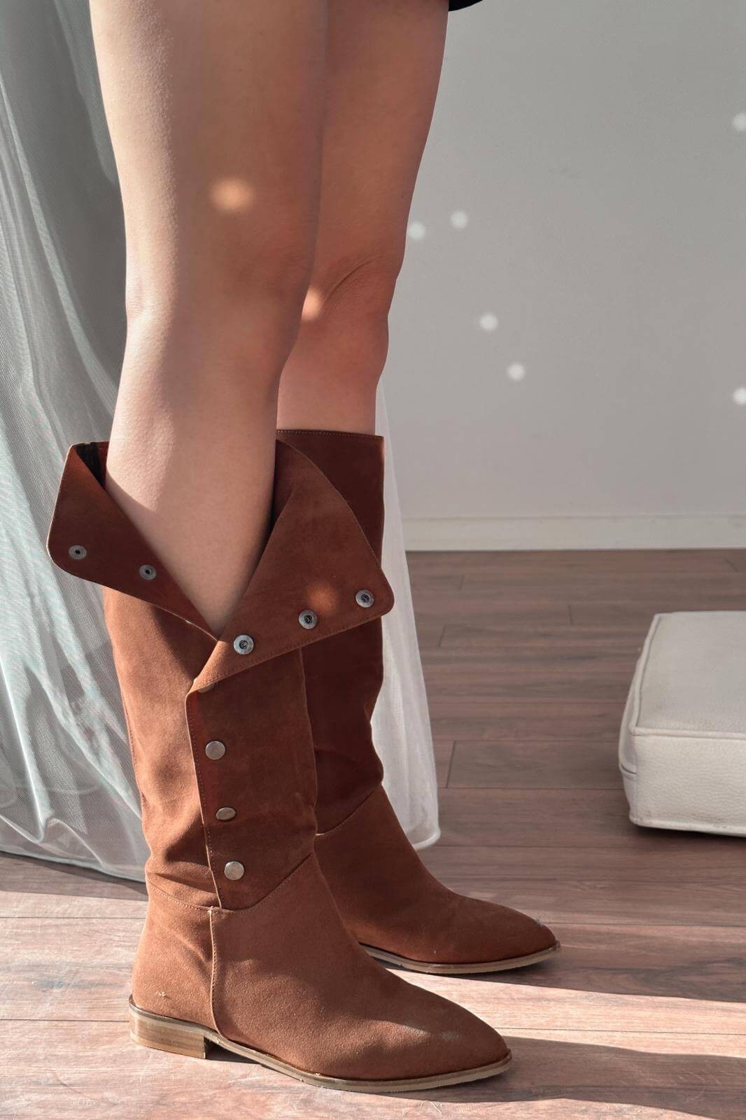 VASINA SÜET Çıtçıt Detailed Women Boots Taba