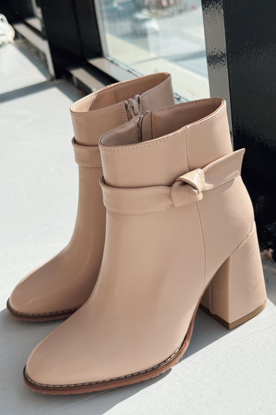 Oxsend Bow Nude Heeled Women's Boots