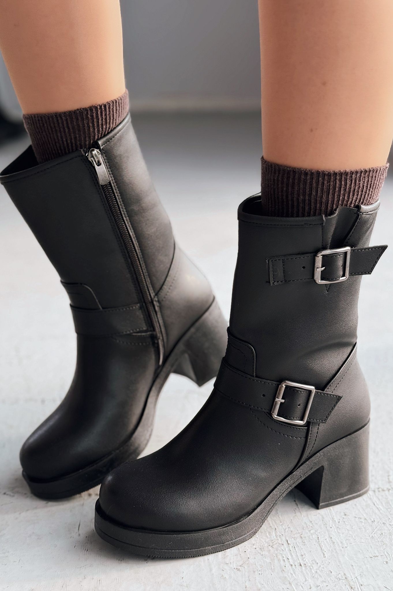 Kalora Black Zipper Heel Women's Boots