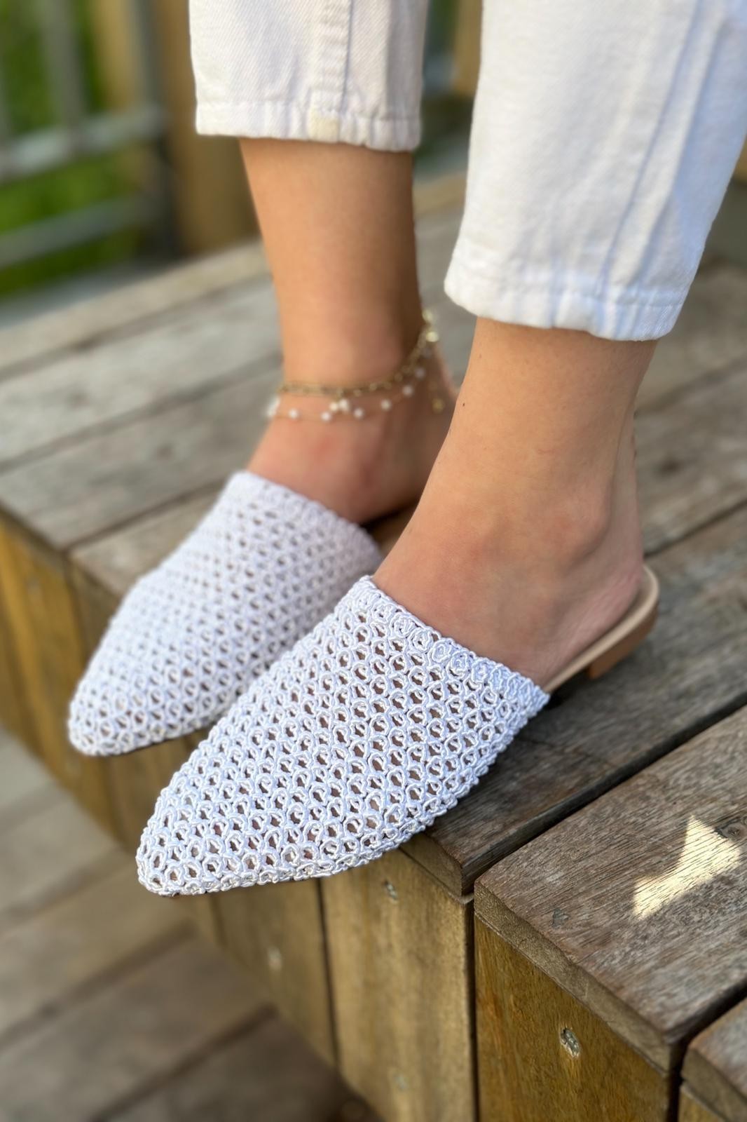 Tefons Knitting Woman Slippers White