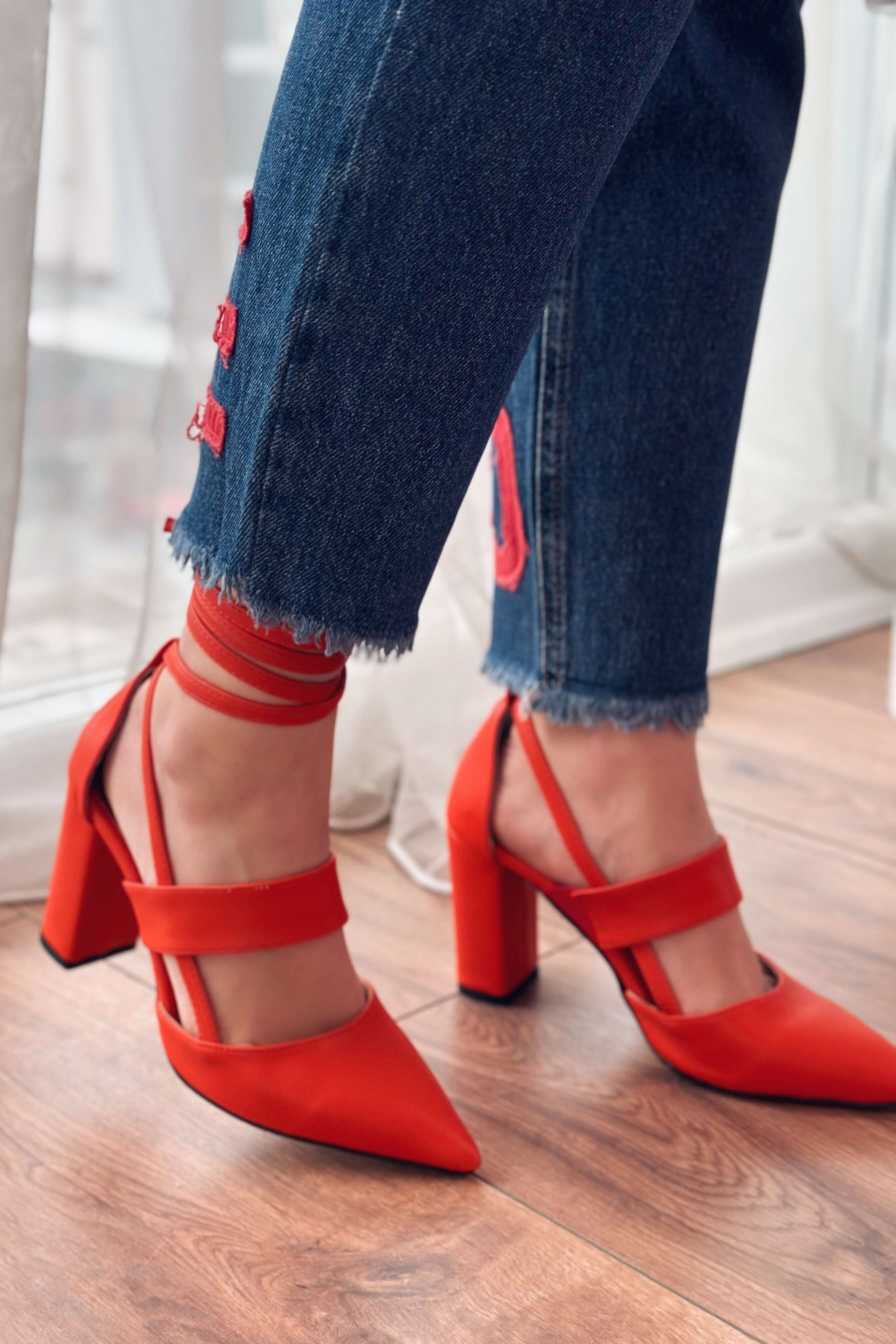 Lucia Mat Deri Yüksek Topuklu Kadın Stiletto Kırmızı