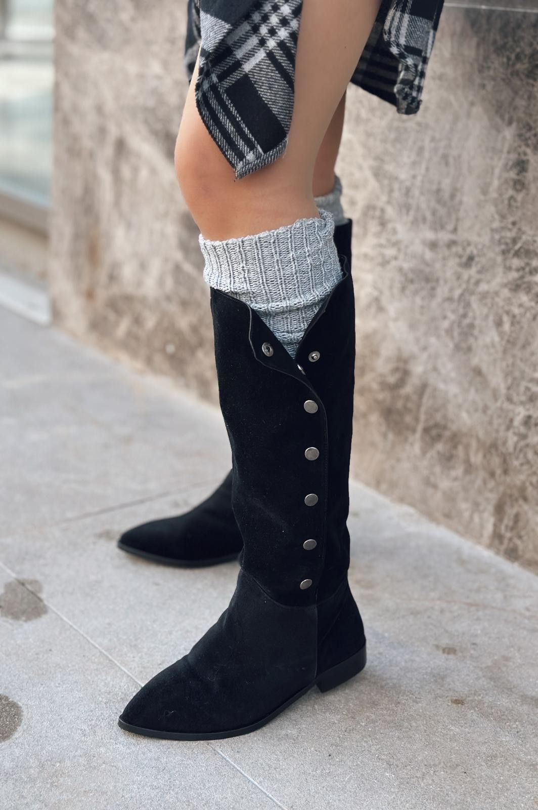 Vasina Suede Cıtçıt Detailed Woman Boots Black
