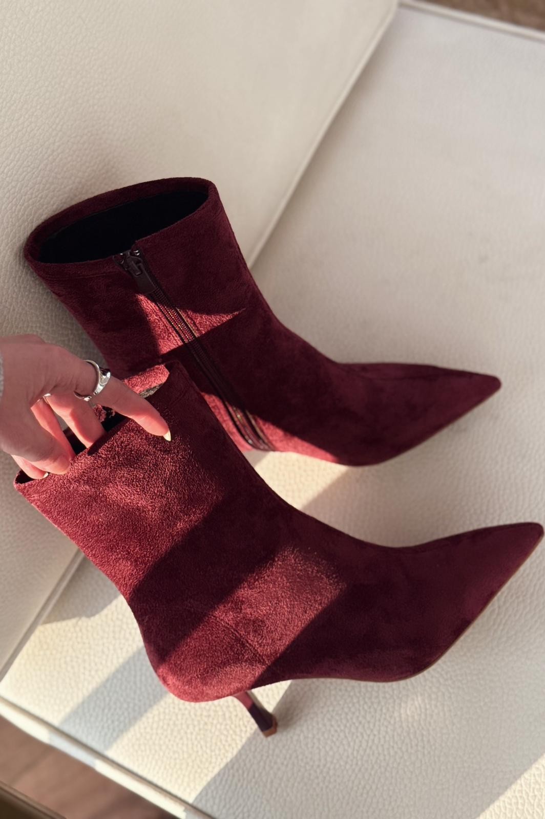 Orvex Suede Women's Heeled Boots Burgundy